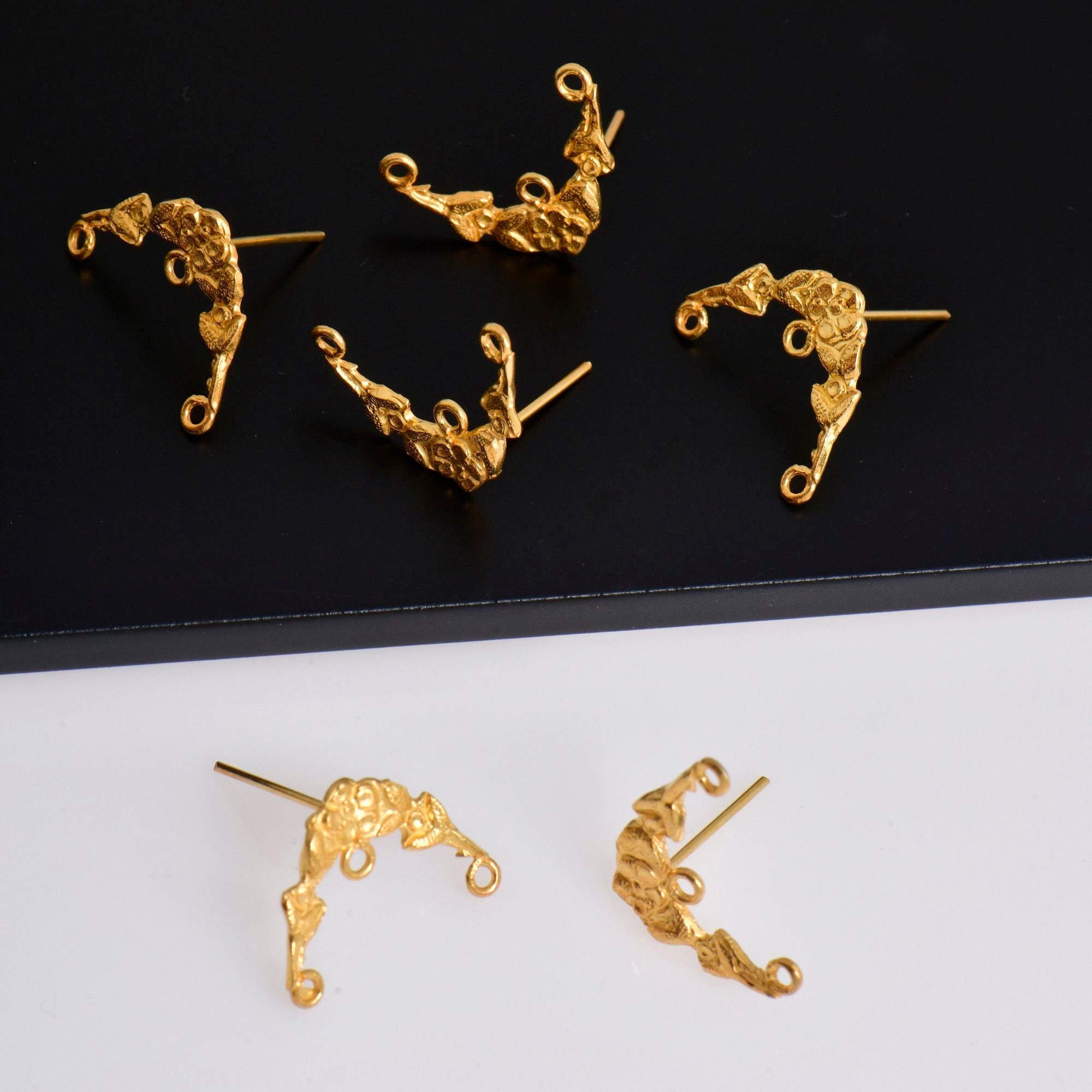 24K Gold Vermeil Flower Earring Posts, 925 Solid Silver Daisy Stud Earrings with Hoops, Jewelry Making Findings, S41V