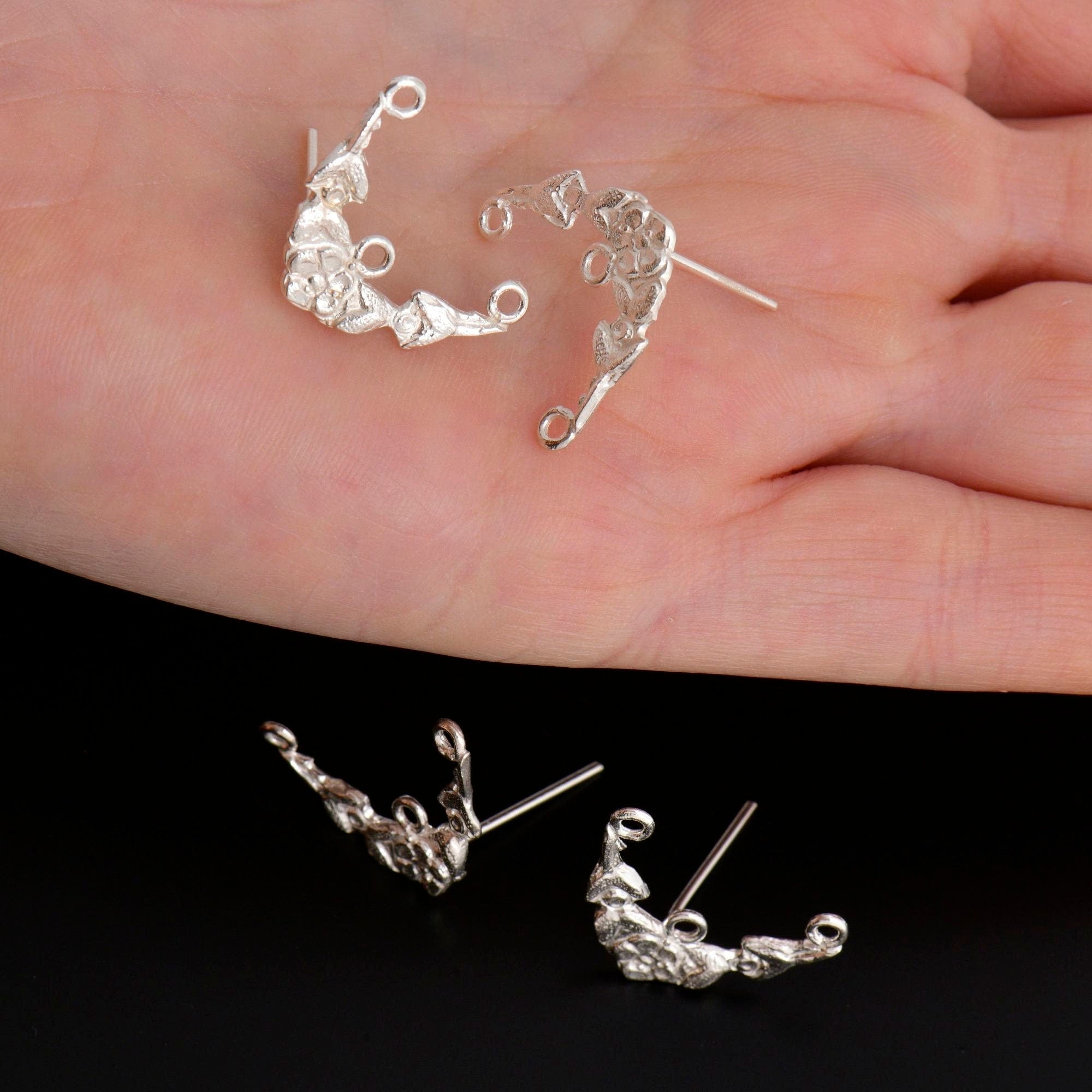 24K Gold Vermeil & 925 Silver Flower Earring Posts, Silver Daisy Stud Earrings with Hooks, Jewelry Making Finding, S41V/S41