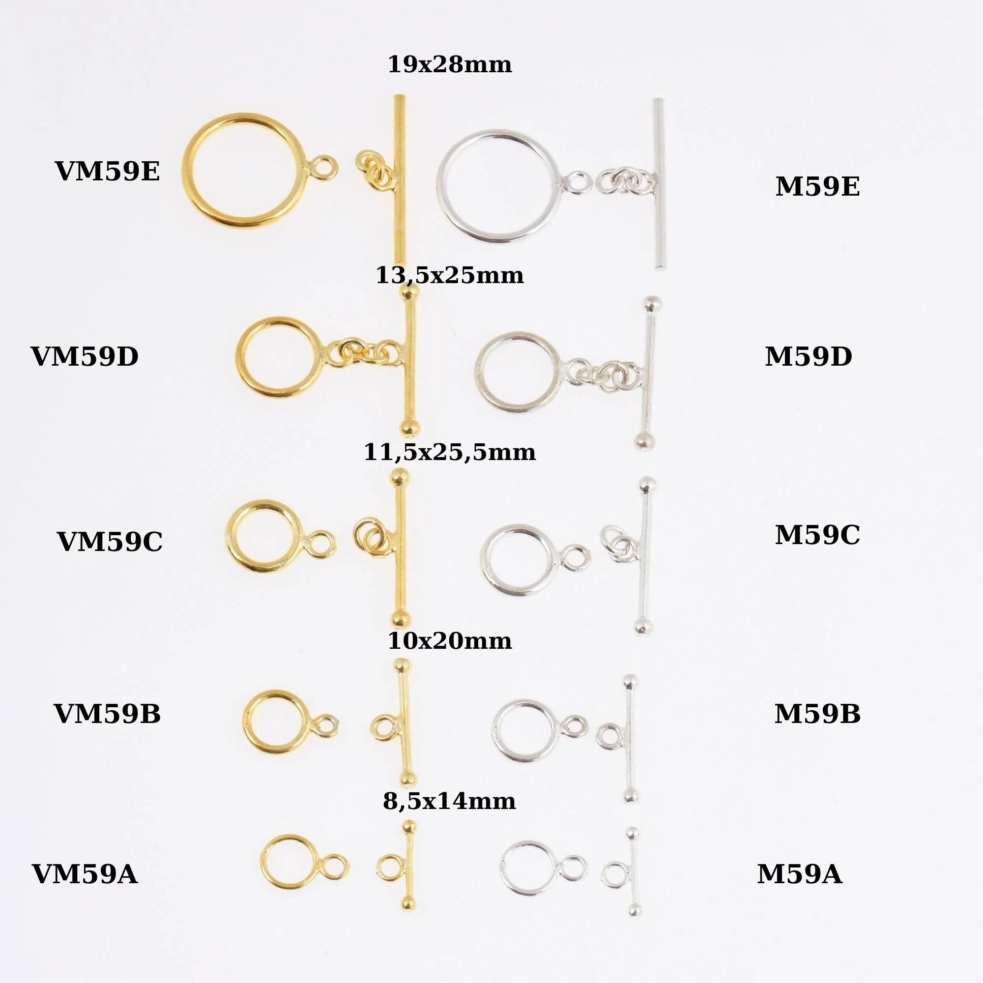 24K Gold Vermeil & 925 Silver Toggle Clasps, Silver Toggle Clasp, Plated Plain Toggle Clasp Set, Jewelry Supply, Jewelry Findings, VM59A-E