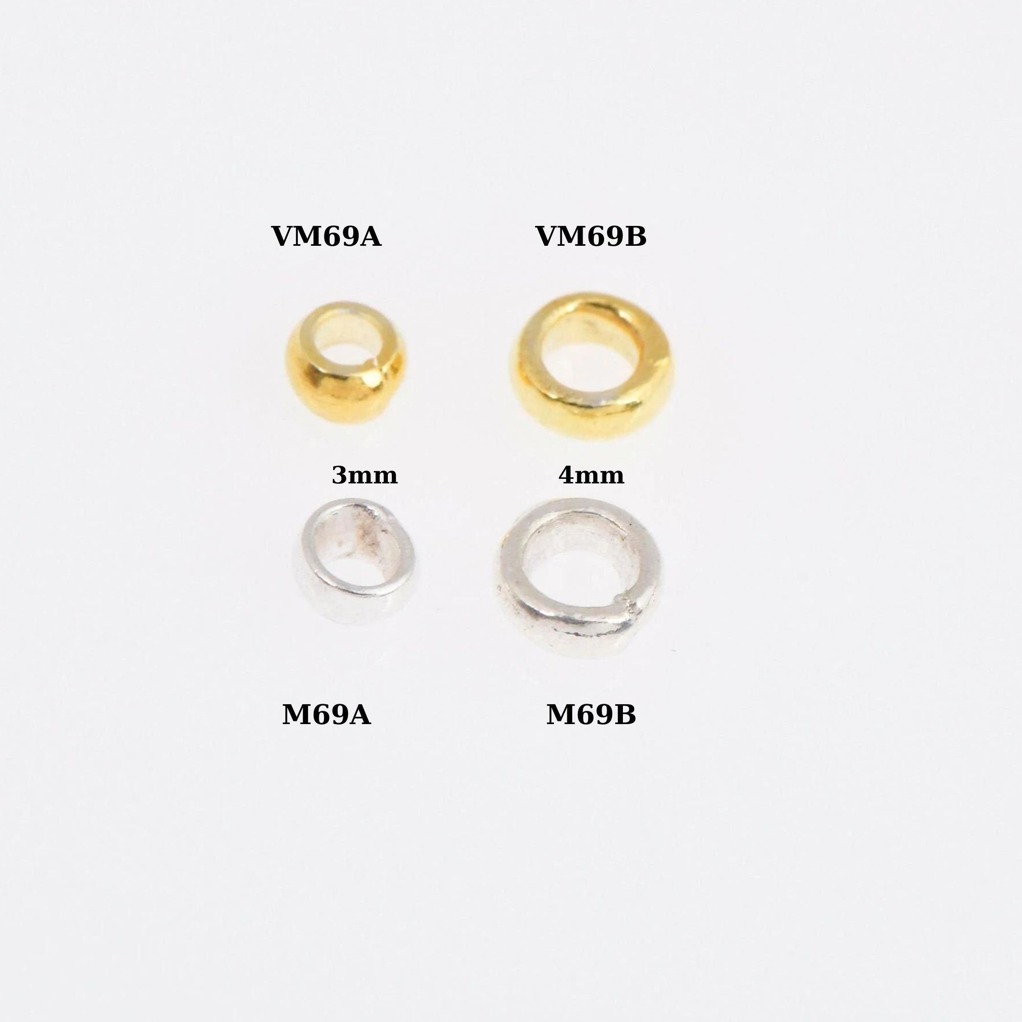 24K Gold Vermeil and 925 Silver Closed Separator Jump Rings, Closed hollow rings, Ring Jewelry Findings, M/VM69 A&B