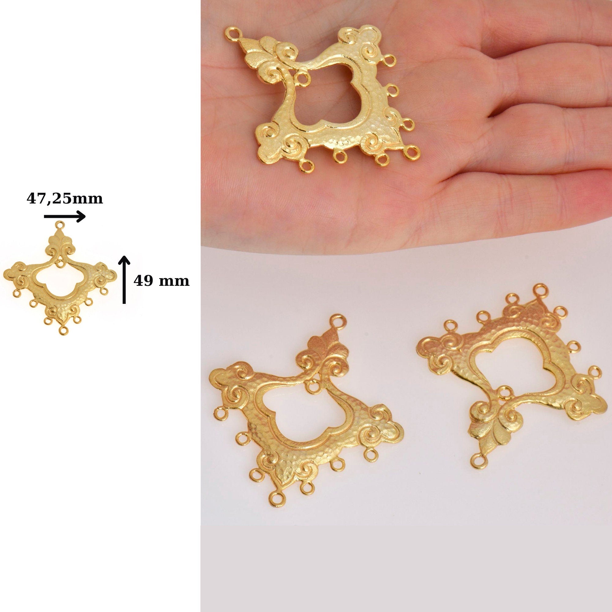 24K Gold Vermeil Chandelier Earring Component, Pendants, Gold Plated 925 Sterling Silver Chandelier Connectors, Jewelry Findings, S54V