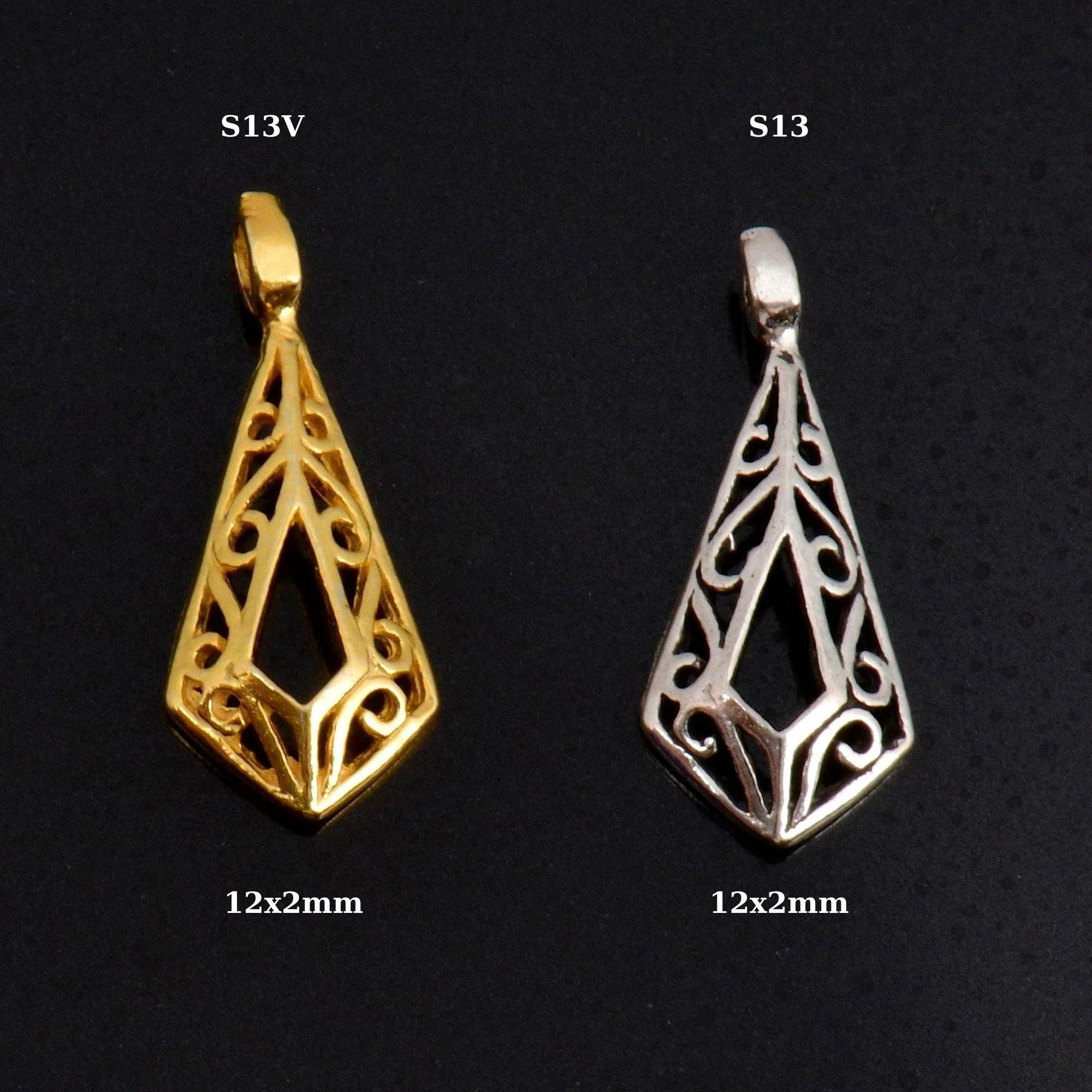 925 Sterling Silver & 24K Gold Vermeil Filigree Dangle Charm, Rhombus Dangle Charm, Necklace Dangle Charm, Earrings Dangle Charm, S13V\S13