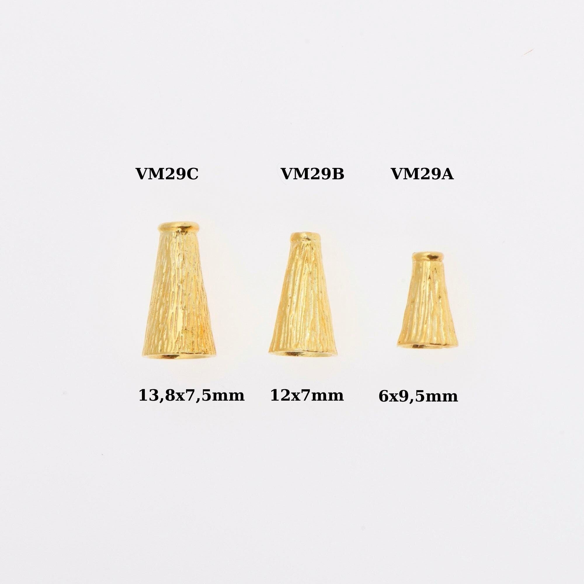 24K Gold Vermeil Cone Shape Beads, Gold Plated Cone Bead Caps, 925 Silver End Bead Cones, Pyramid Bead Caps, Jewelry Findings, VM29A-B-C