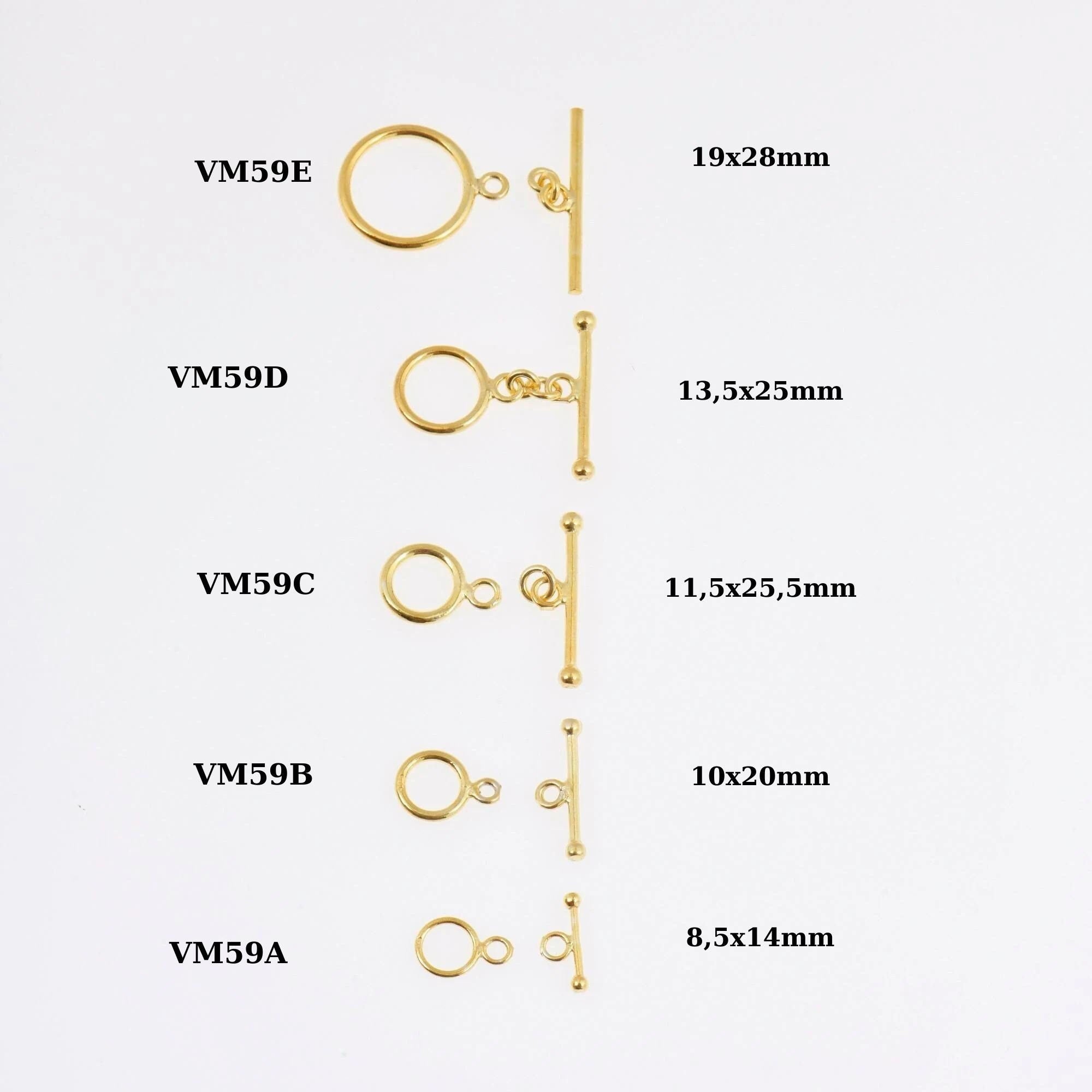 24K Gold Vermeil Toggle Clasps, 925 Solid Silver Toggle Clasp, Gold Plated Plain Toggle Clasp Set, Jewelry Supply, Jewelry Findings, VM59A-E