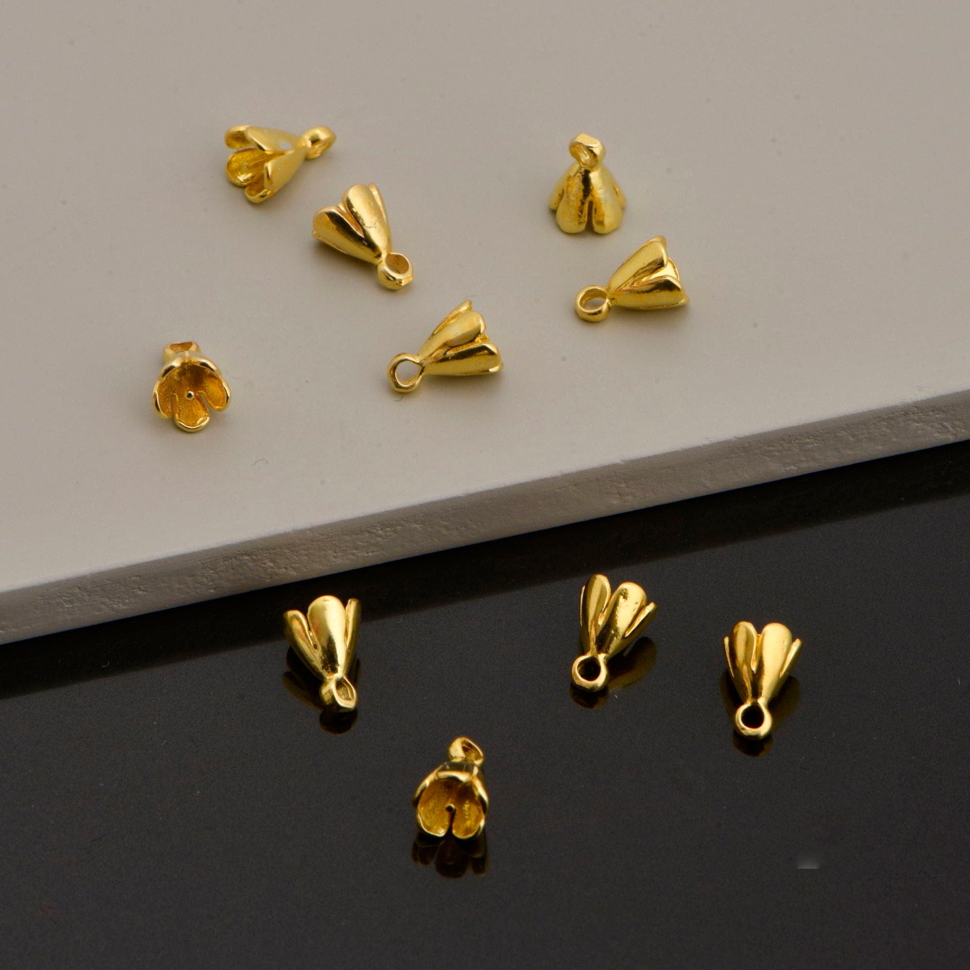 24K Gold Vermeil Peg Bail Hand Made Bead Caps for Half Drilled Beads, 925 Silver Bead Caps in 24K Gold, Jewelry Supplies, VM75