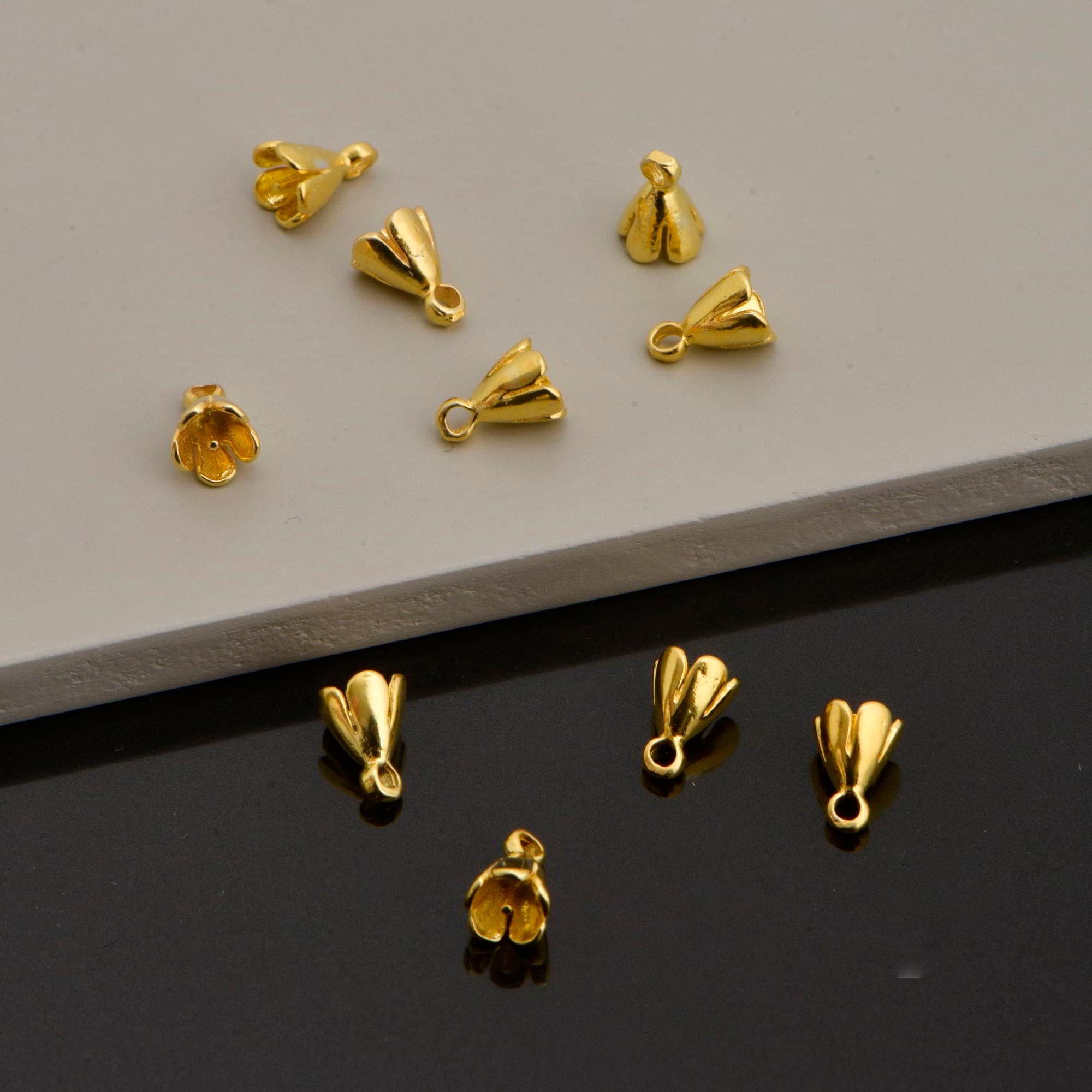 24K Gold Vermeil Peg Bail Hand Made Bead Caps for Half Drilled Beads, 925 Silver Bead Caps in 24K Gold, Jewelry Supplies, VM75