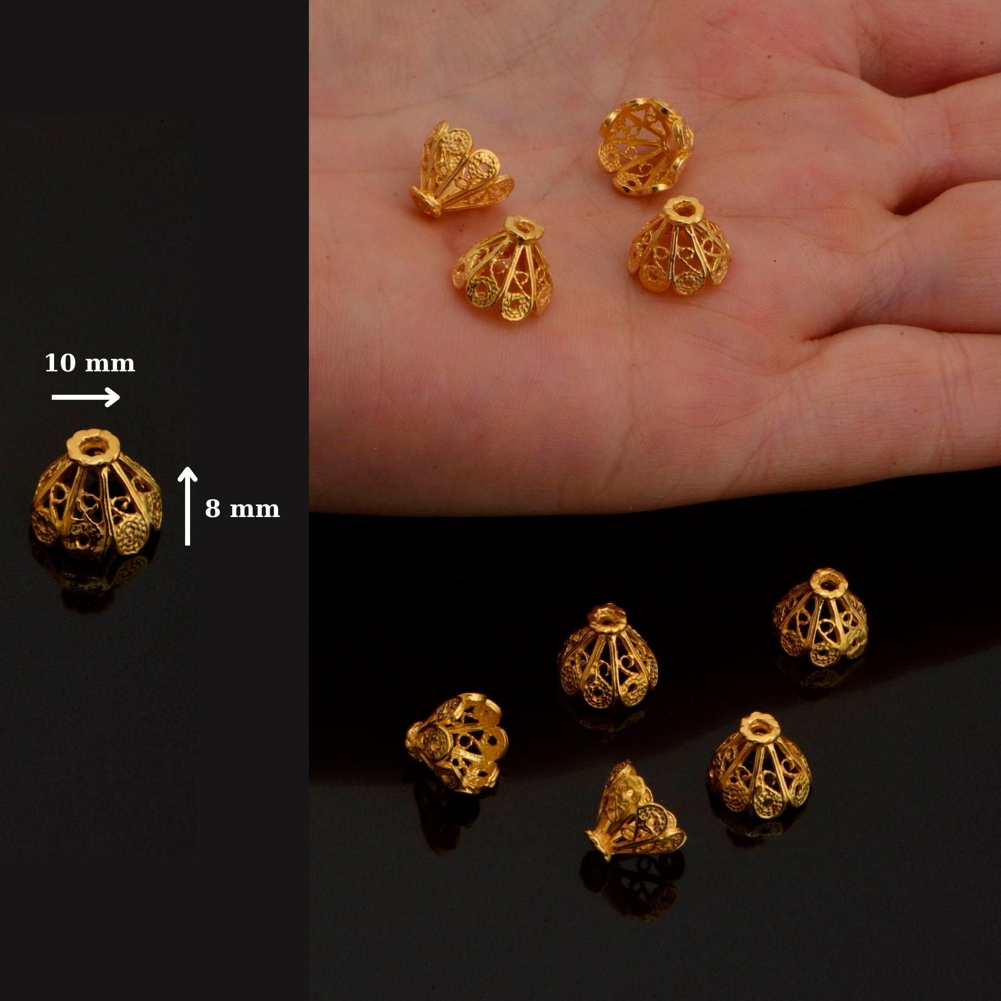 24K Gold Vermeil Filigree Bead Caps, Handmade Silver Bead Caps in 24K Gold, 925 Silver Bead Caps, Spacer Bead Caps, Jewelry Supplies, VM81