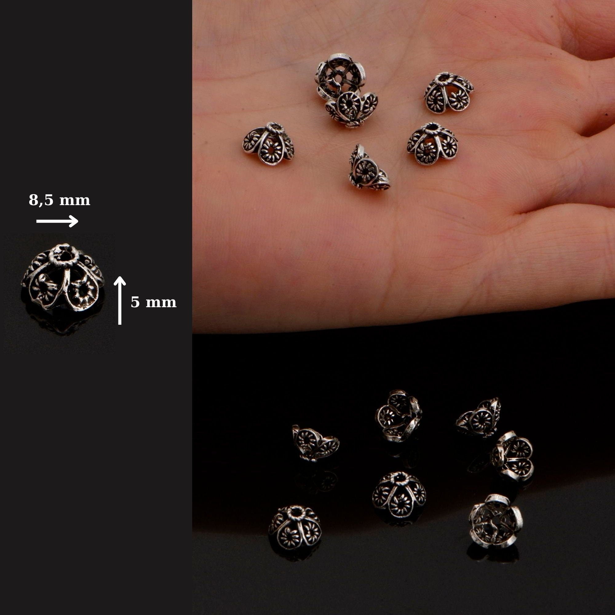 925 Sterling Silver Filigree Bead Caps, Handmade Silver Bead Caps, Solid Silver Bead Caps, Spacer Bead Caps, Jewelry Supply, M82