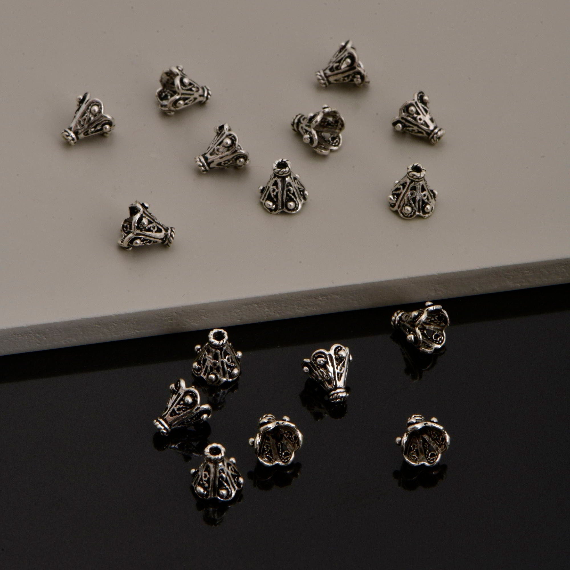925 Sterling Silver Filigree Bead Caps, Handmade Silver Bead Caps, Solid Silver Bead Caps, Spacer Bead Caps, Jewelry Supply, M83