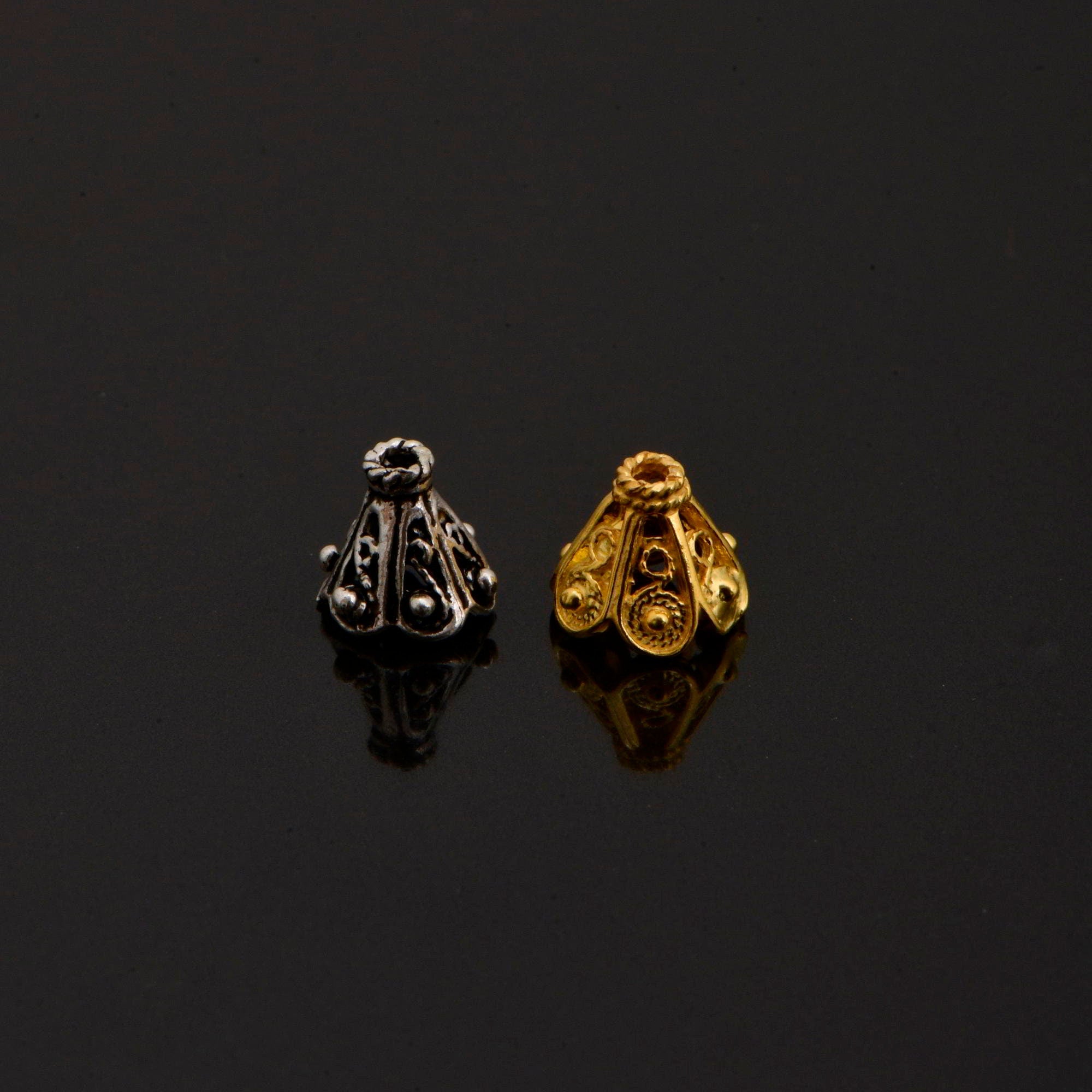 24K Gold Vermeil and 925 Silver Filigree Bead Caps, Handmade Bead Caps, Flower Bead Caps, Spacer Bead Caps, Jewelry Supplies, M/VM83