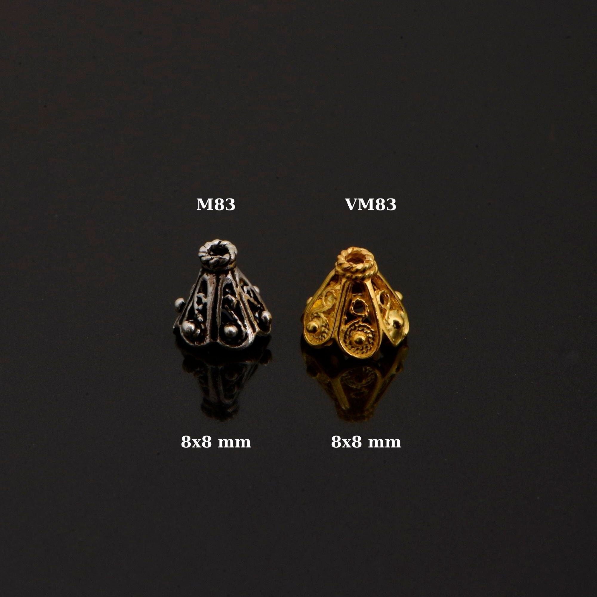 24K Gold Vermeil and 925 Silver Filigree Bead Caps, Handmade Bead Caps, Flower Bead Caps, Spacer Bead Caps, Jewelry Supplies, M/VM83