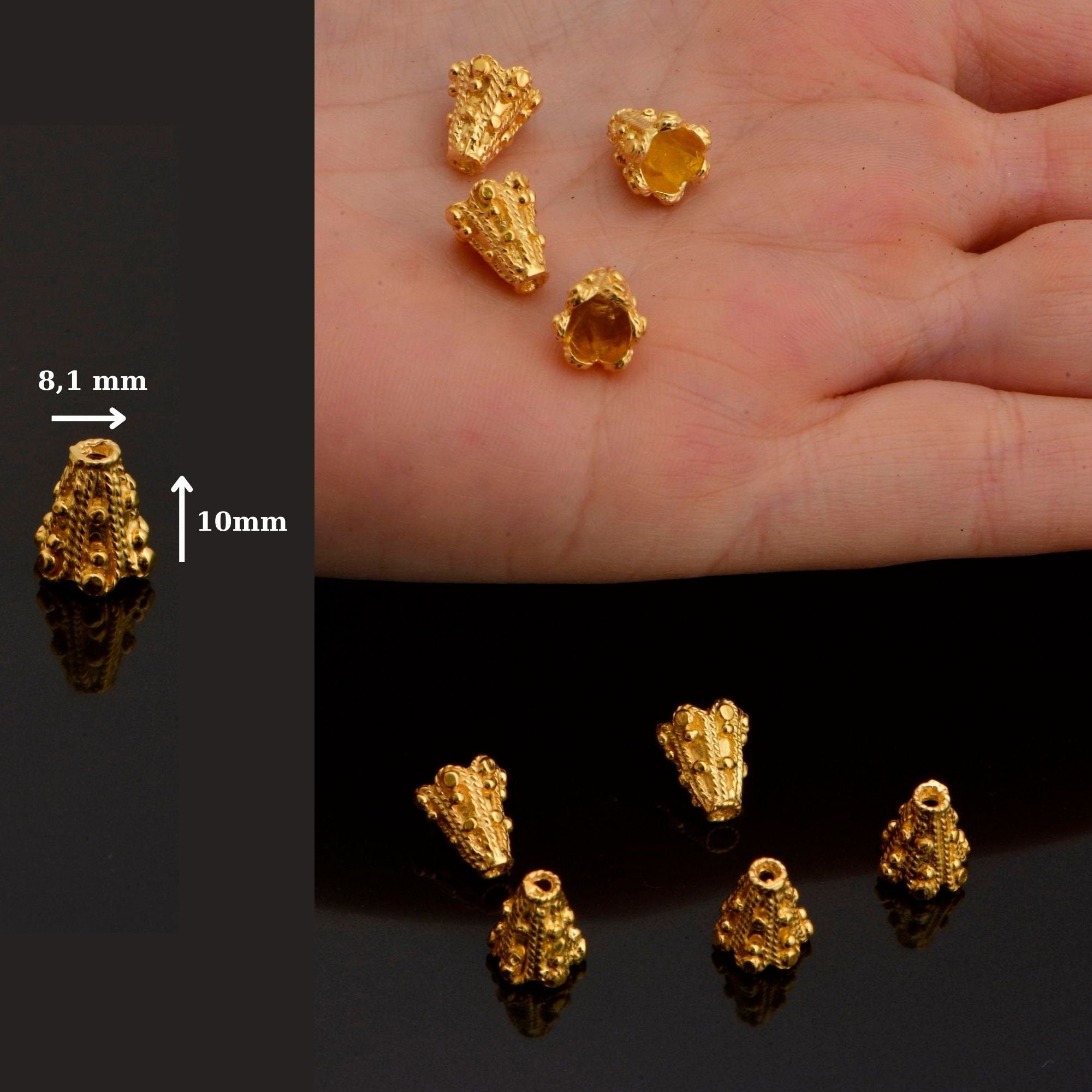 24K Gold Vermeil Filigree Bead Caps, Handmade Silver Bead Caps in 24K Gold, 925 Silver Bead Caps, Spacer Bead Caps, Jewelry Supplies, VM84