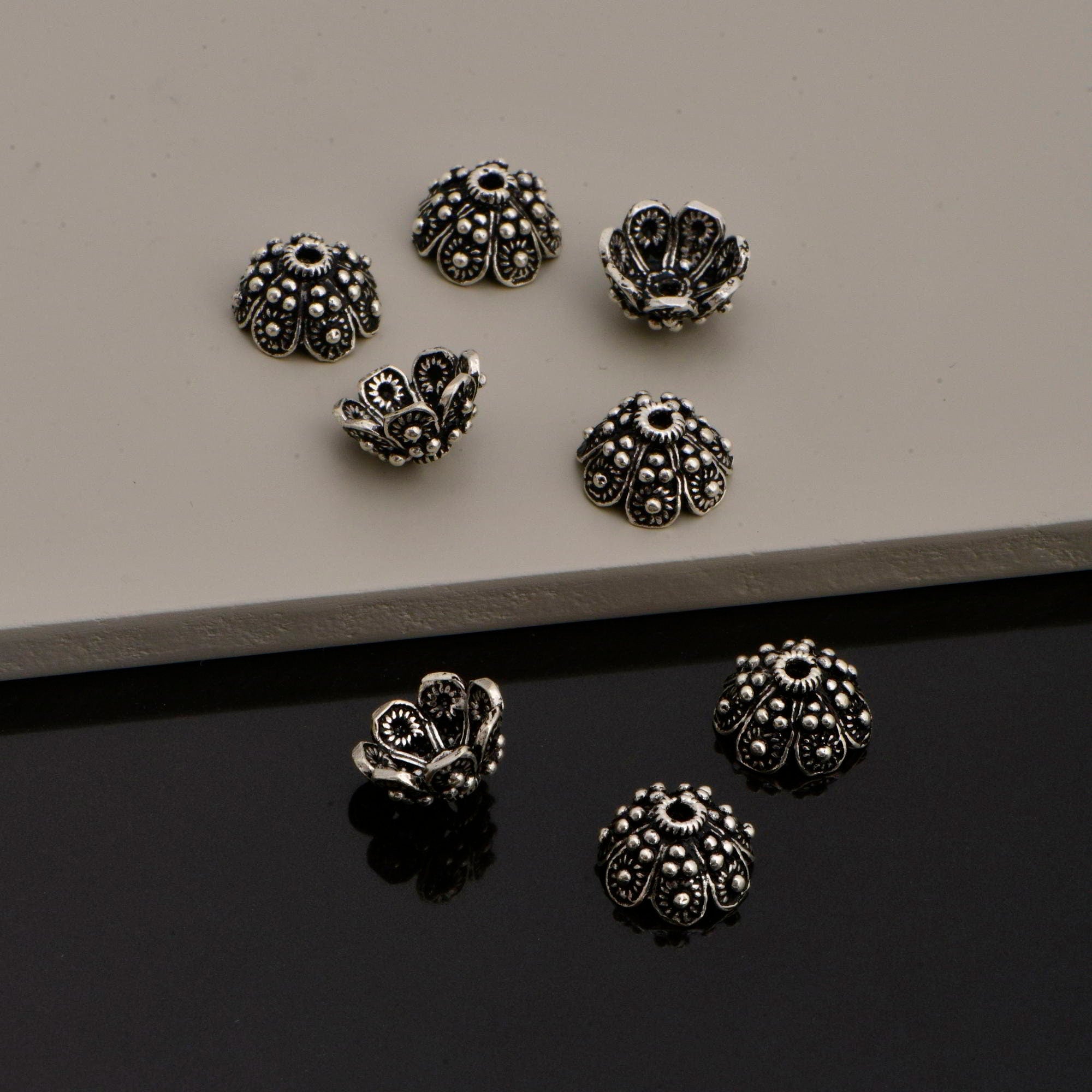 24K Gold Vermeil and 925 Silver Filigree Bead Caps, Handmade Silver Bead Caps, Gold Bead Caps, Spacer Bead Caps, Jewelry Supplies, M/VM85