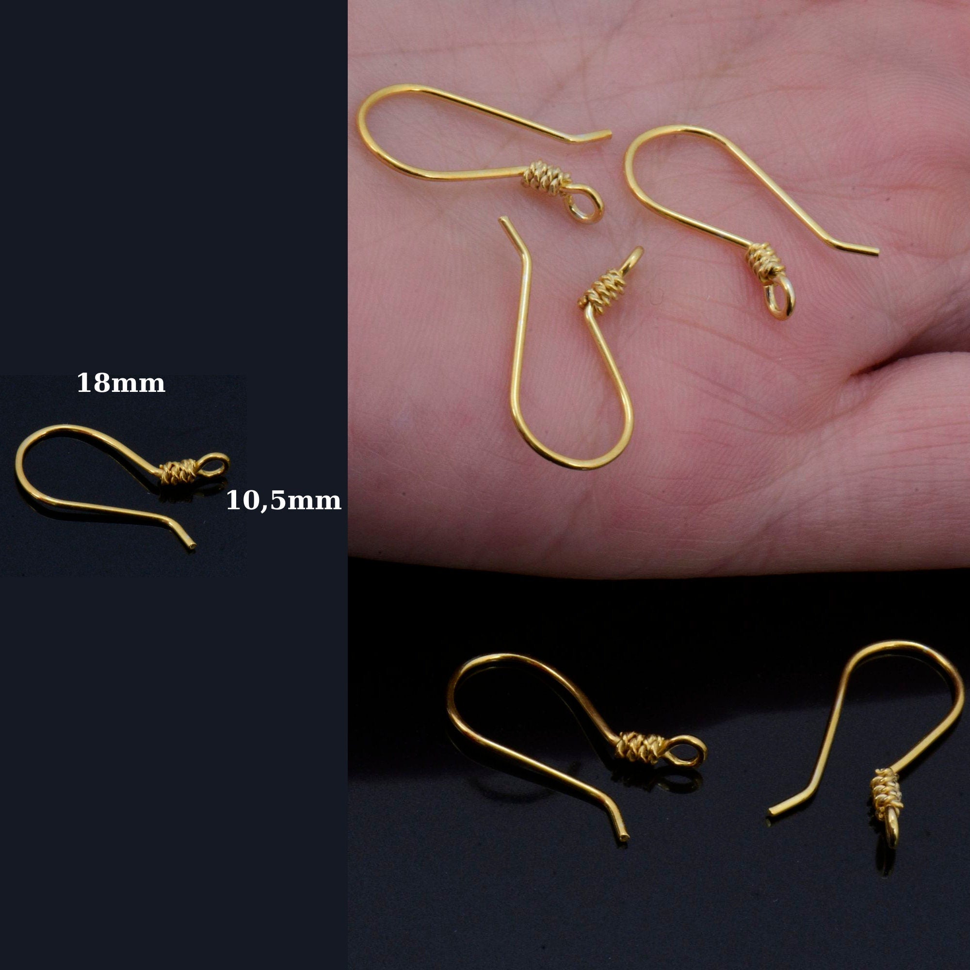 24K Gold Vermeil and 925 Silver Earrings, Plated Earring Hooks, Helix Earrings, Earring Making Supply, Jewelry Making Findings, M45/VM45