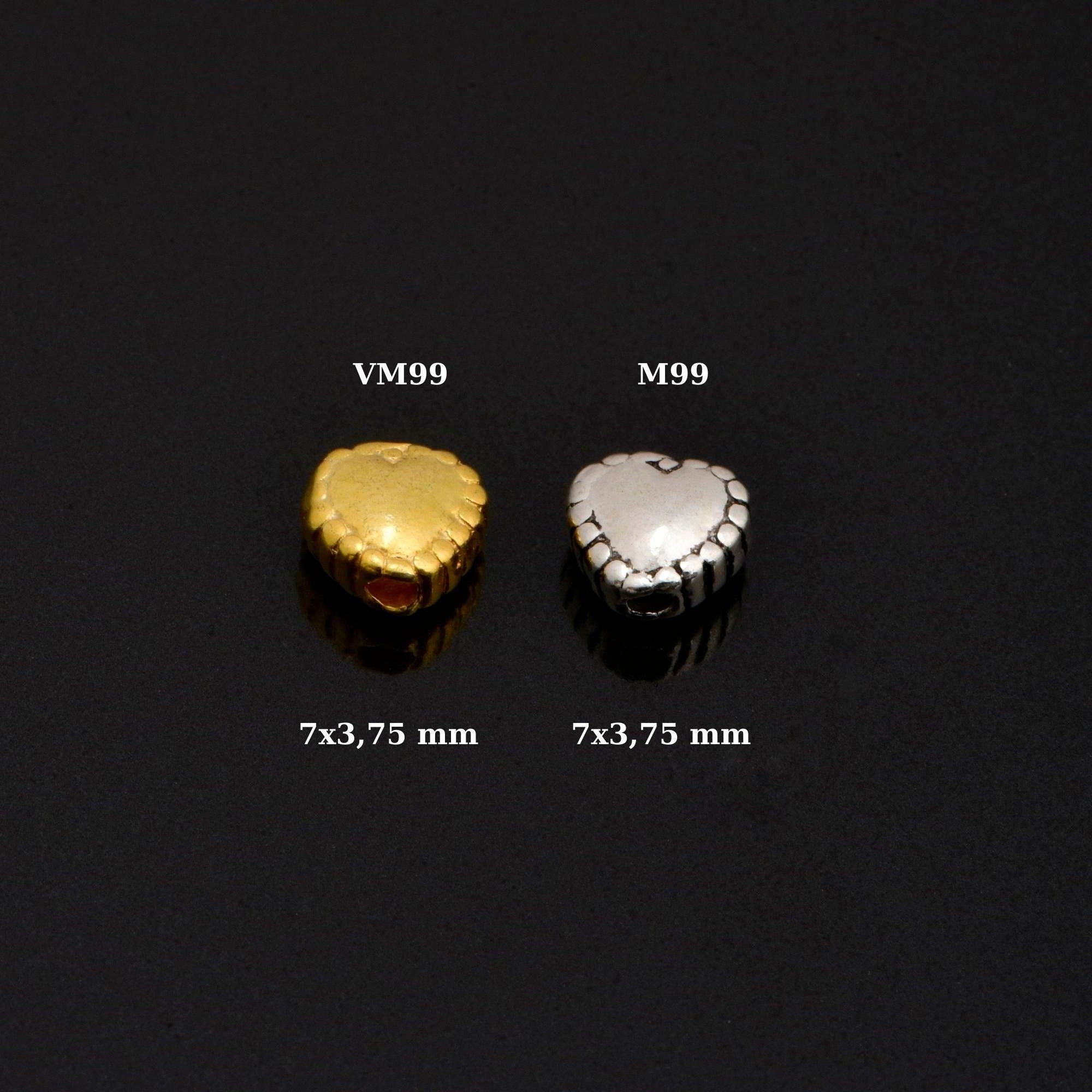 24K Gold Vermeil and 925 Silver Heart Spacer Beads, Handmade Silver Spacer Beads in Gold, 925 Silver Spacer Beads, Jewelry Supplies, M/VM99