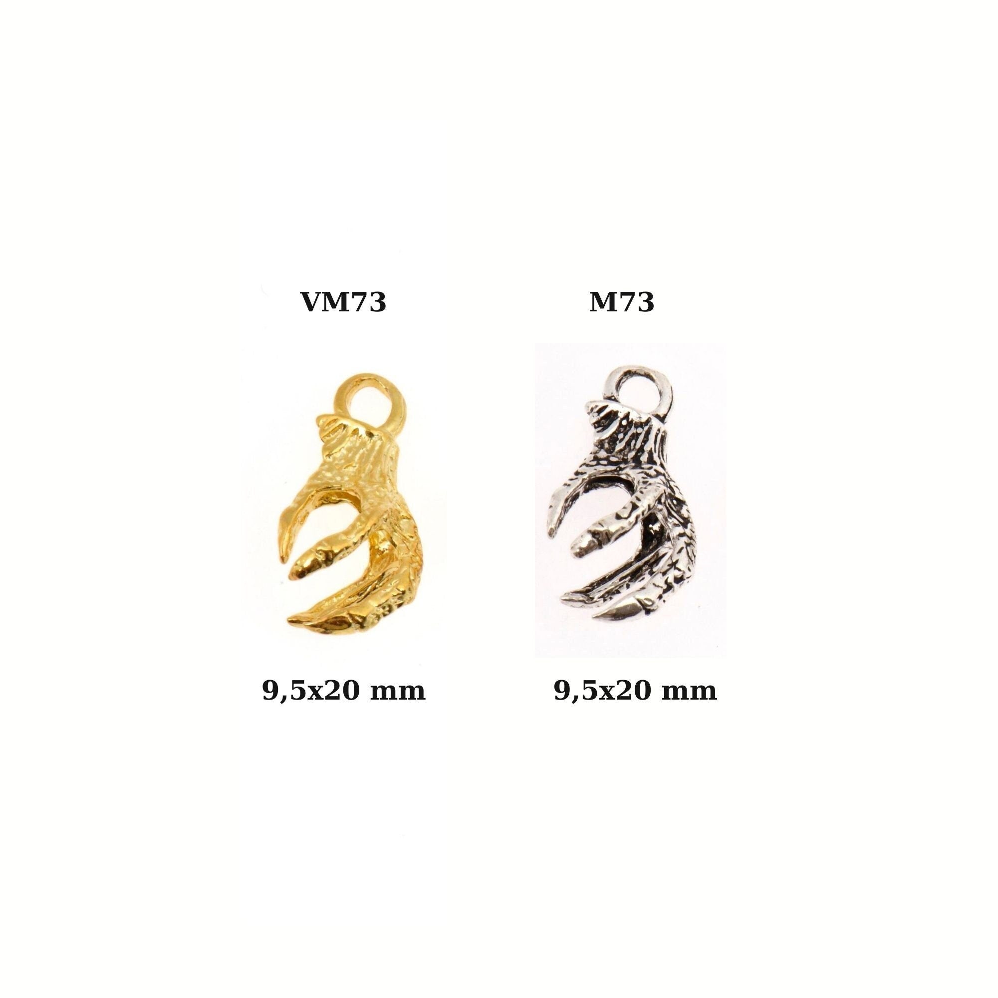 24K Gold Vermeil and 925 Silver Eagle Claws, Silver Dragons Claw Charms, Gold Plated Eagle Claw Pendant, Jewelry Making Findings, M/VM73