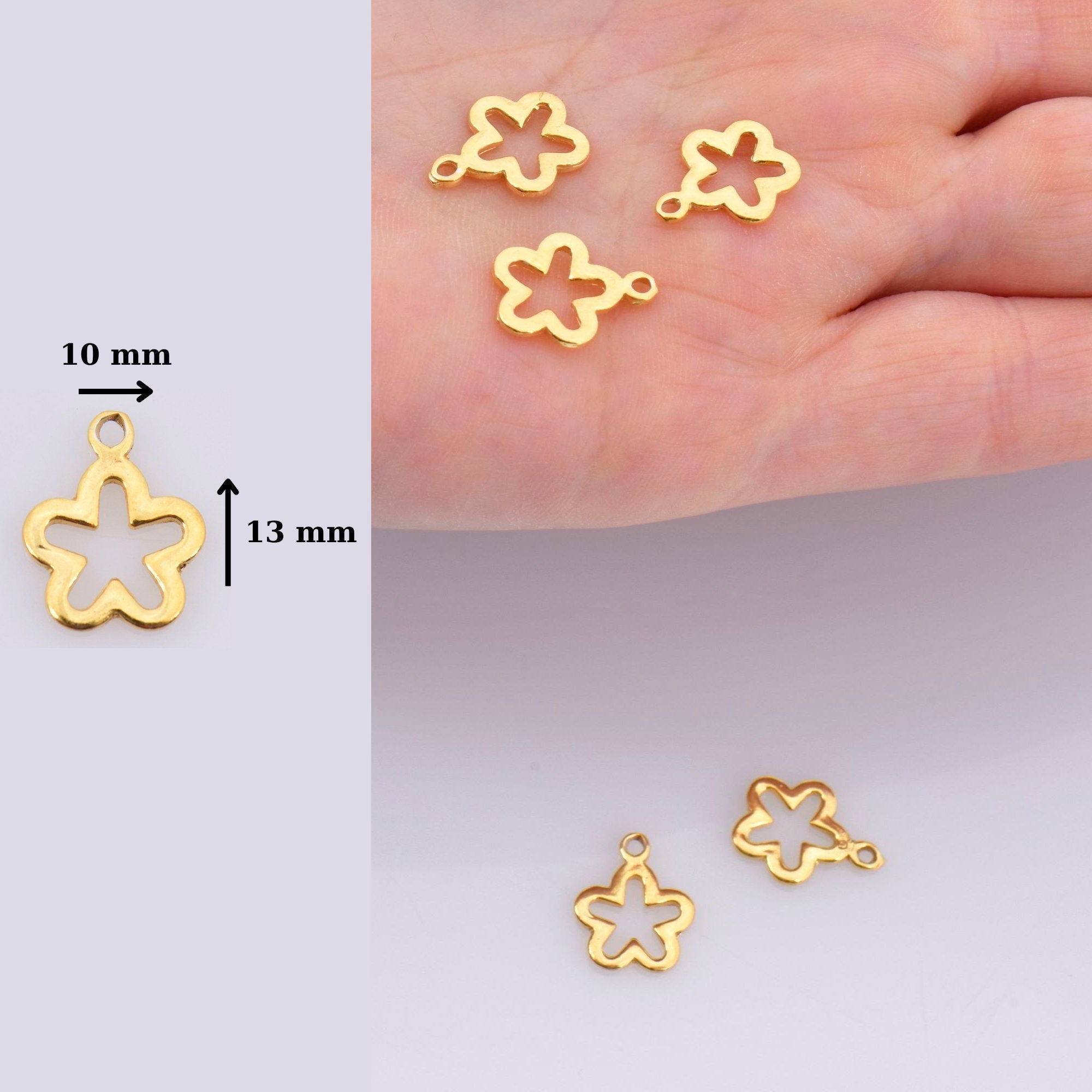24K Gold Vermeil and 925 Sterling Silver 3 Pcs Flower Charms, Flower Charm Dangles, Plated Flower Pendants, Jewelry Findings, M/VM74