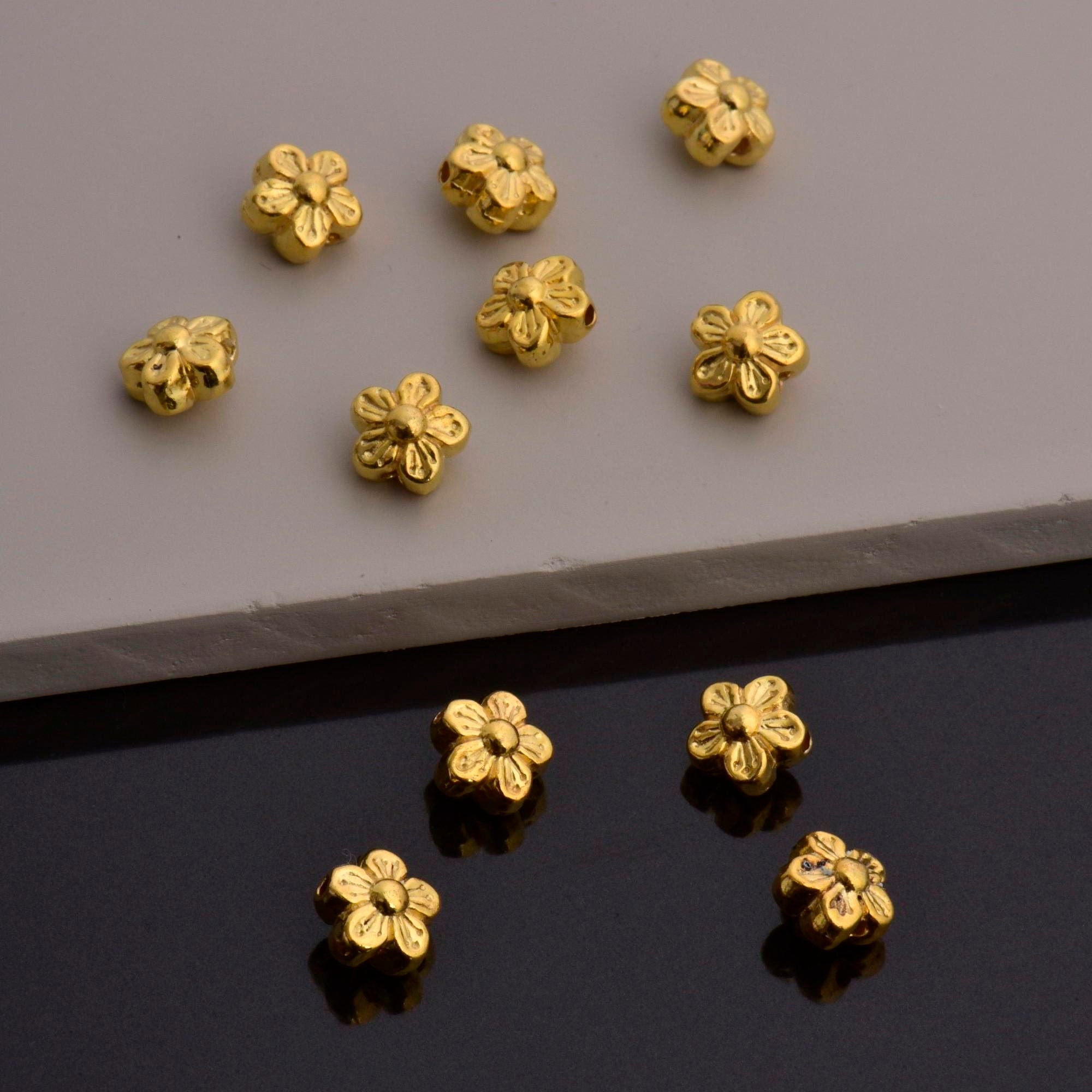 24K Gold Vermeil Flower Spacer Beads, Handmade Silver Spacer Beads in 24K Gold, 925 Silver Spacer Beads, Jewelry Supplies, VM101