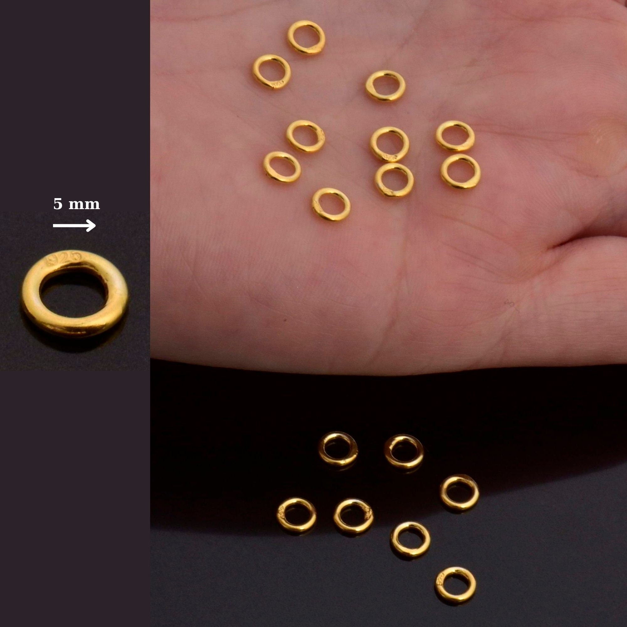 24K Gold Vermeil & 925 Silver High Quality CLOSED Jump Rings, CLOSED Jump Rings, Sterling Silver Closed Rings Jewelry Supplies, M/VM103A-D