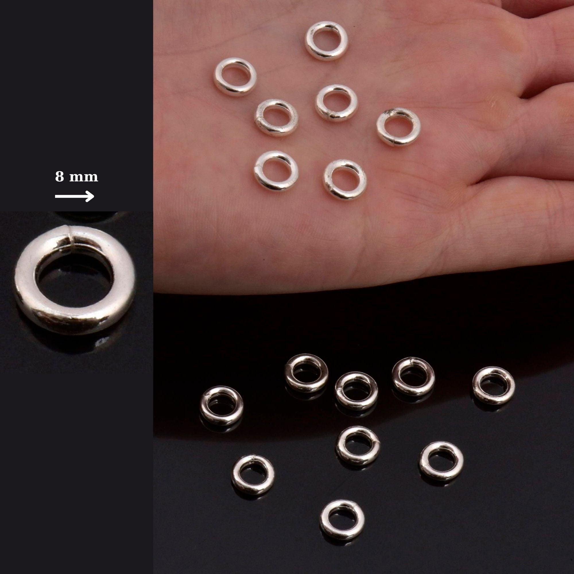 925 Sterling Silver High Quality 8 mm CLOSED and HOLLOW Jump Rings, Jewelry Supplies, Findings, M104A