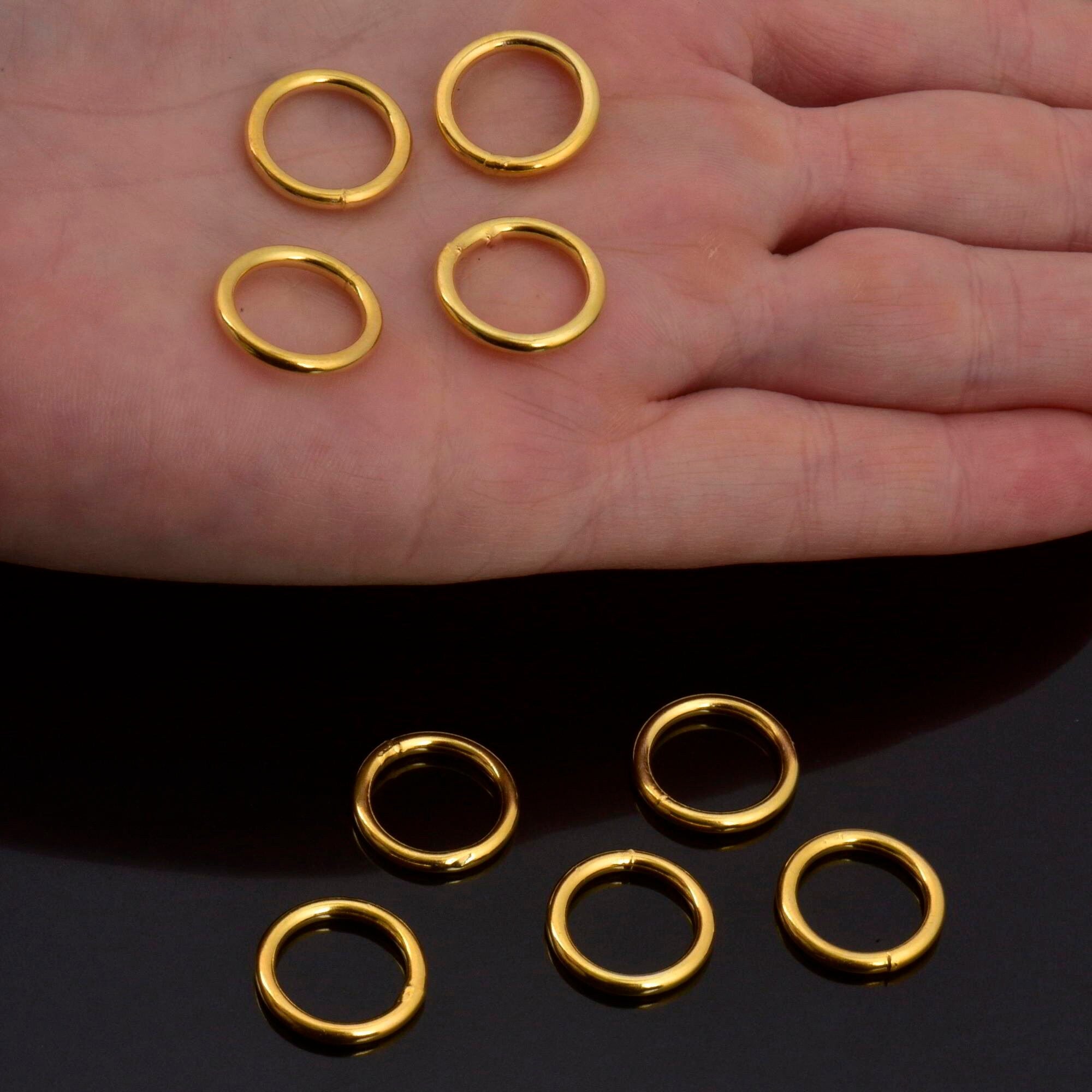 24K Gold Vermeil 15mm CLOSED and HOLLOW Jump Rings, 925 Sterling Silver Jump Rings, Jewelry Supplies, Findings, VM104C