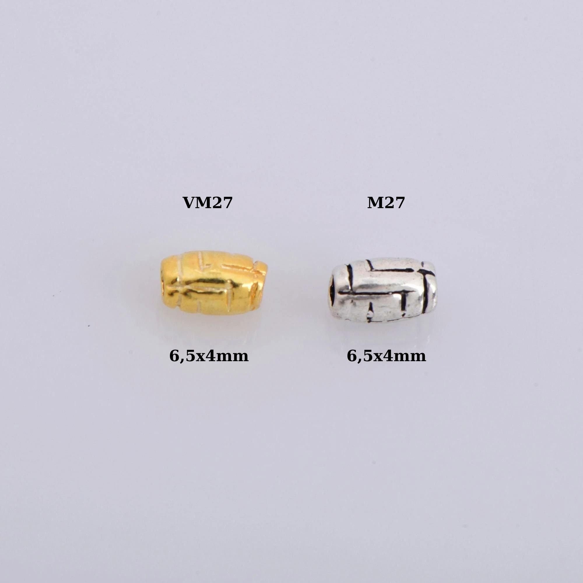 24K Gold Vermeil & 925 Silver Tube Beads, Gold Plated Barrel Tube Beads, Antique Silver Barrel Beads, Tube Beads For Jewelry Making, VM27