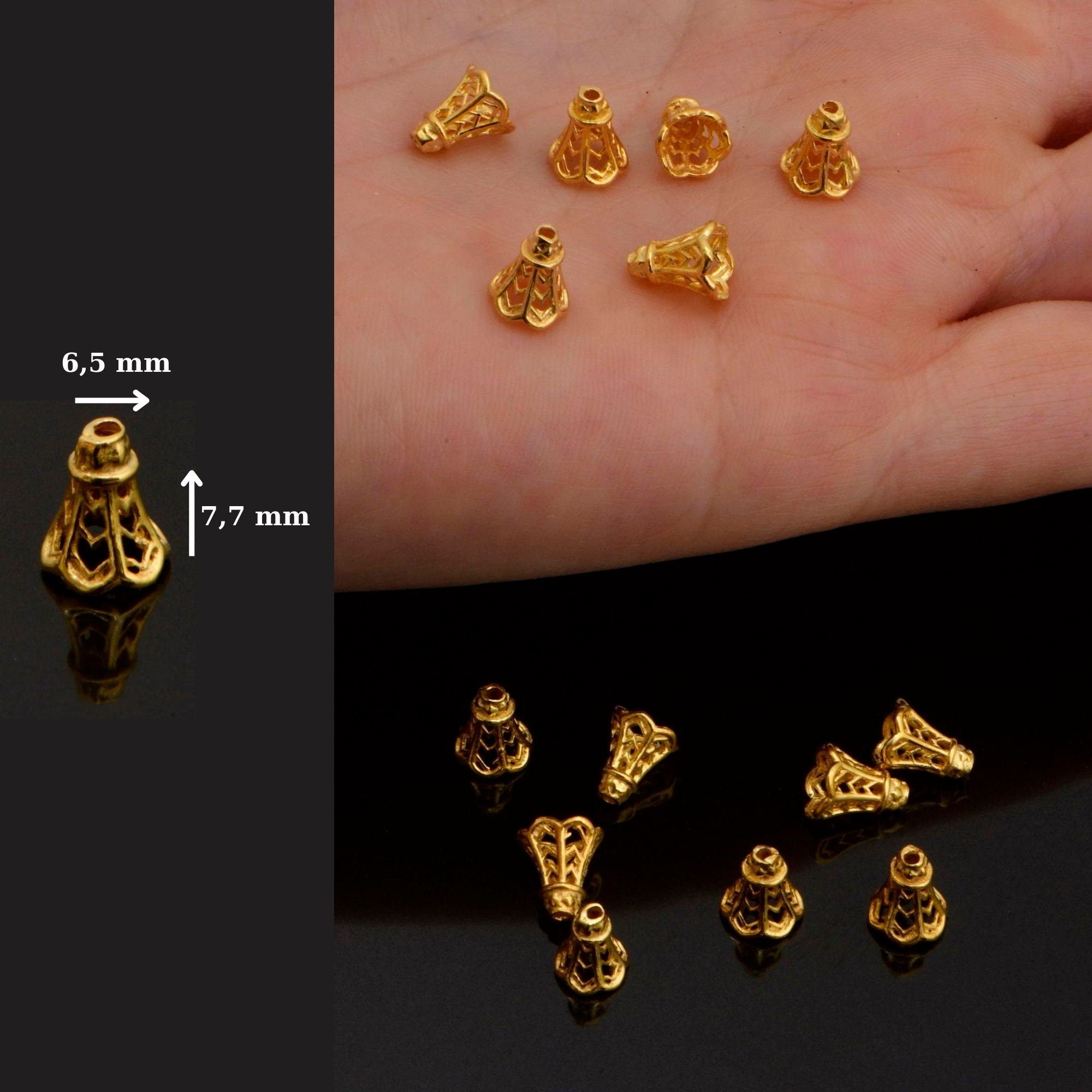 24K Gold Vermeil Filigree Bead Caps, Handmade Silver Bead Caps in 24K Gold, 925 Silver Bead Caps, Spacer Bead Caps, Jewelry Supplies, VM92