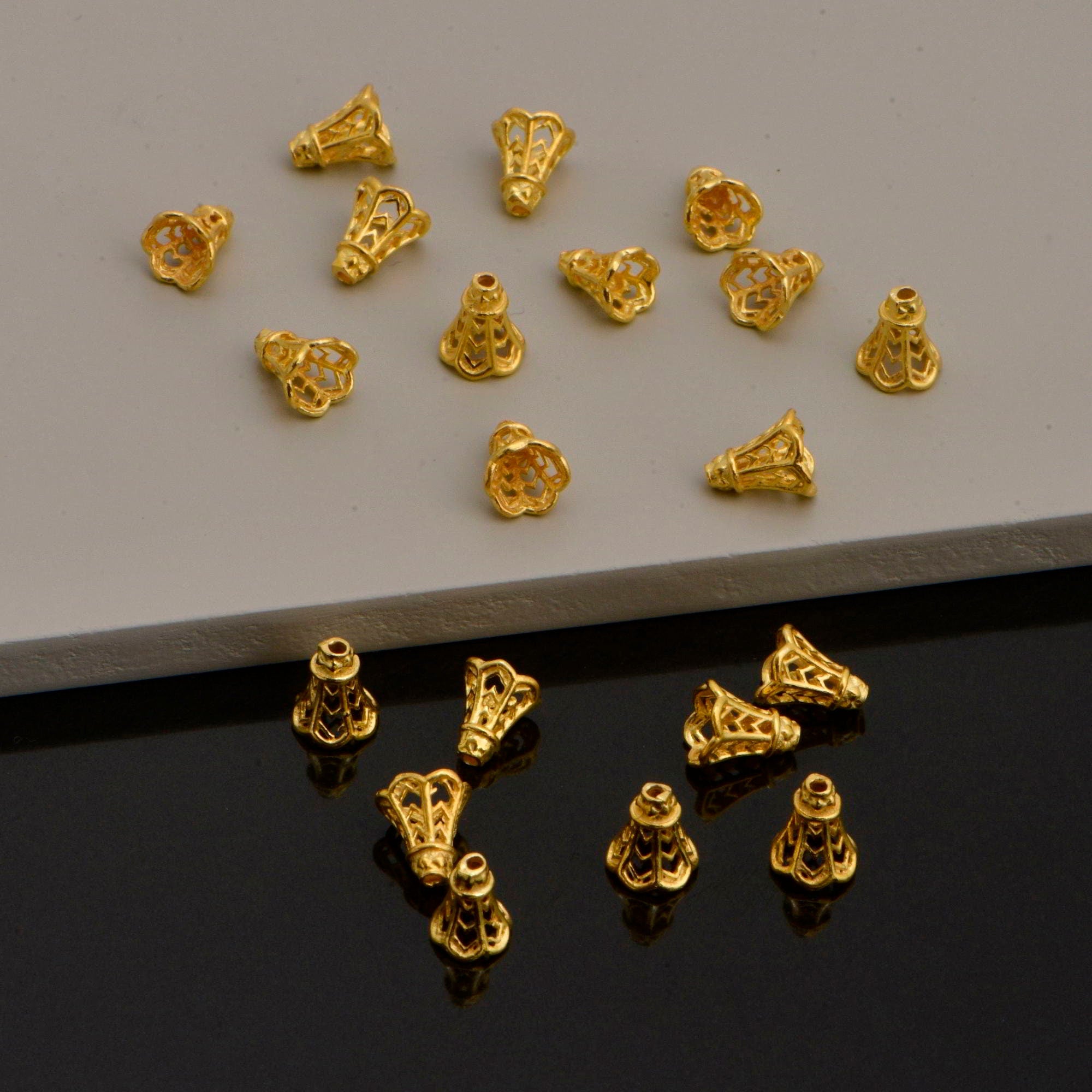 24K Gold Vermeil and 925 Silver Filigree Bead Caps, Handmade Silver Bead Caps, Gold Bead Caps, Spacer Bead Caps, Jewelry Supplies, M/VM92