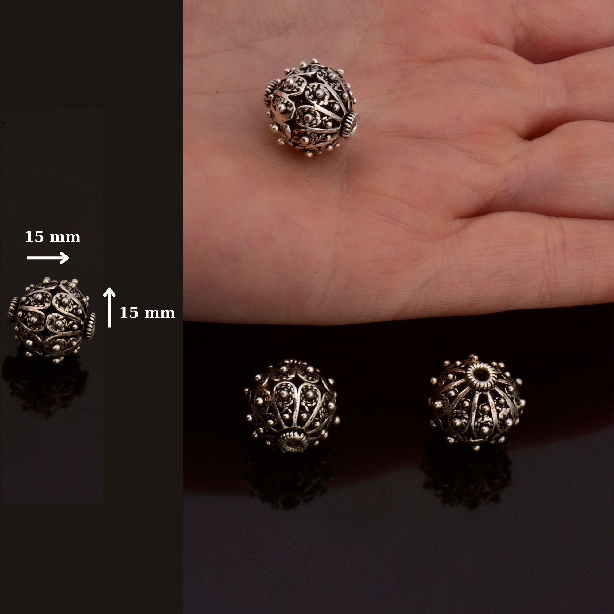 925 Sterling Silver Filigree Beads, Handmade Silver Beads, 925 Solid Silver Beads, Spacer Beads, Jewelry Supply, M109C