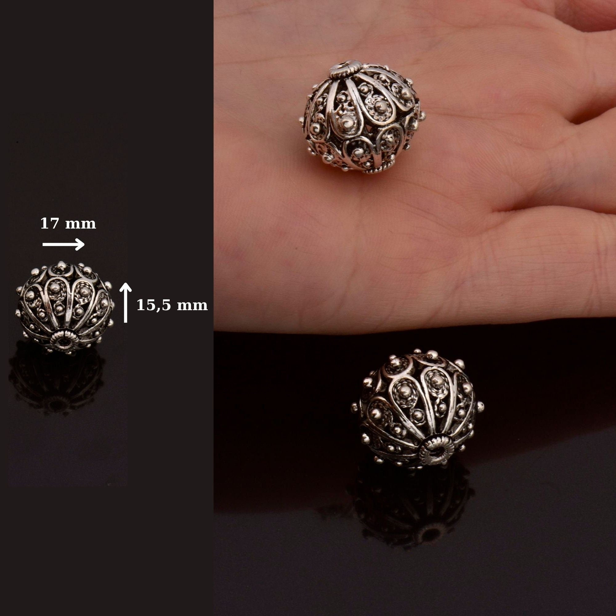 925 Sterling Silver Filigree Beads, Handmade Silver Beads, 925 Solid Silver Beads, Spacer Beads, Jewelry Supply, M109D