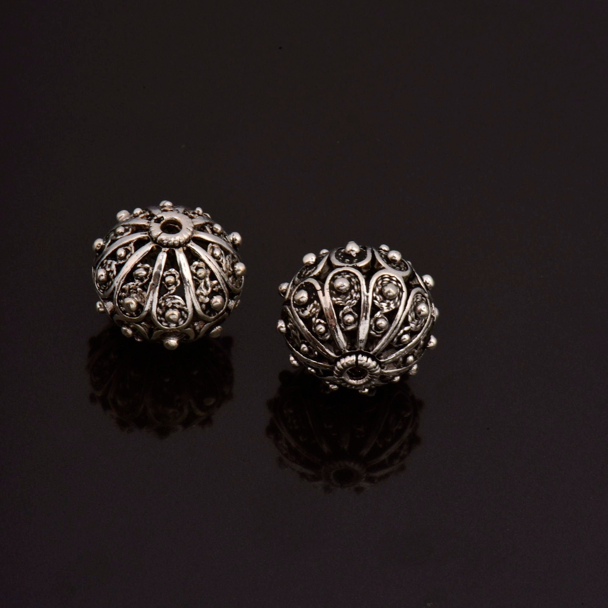 925 Sterling Silver Filigree Beads, Handmade Silver Beads, 925 Solid Silver Beads, Spacer Beads, Jewelry Supply, M109D