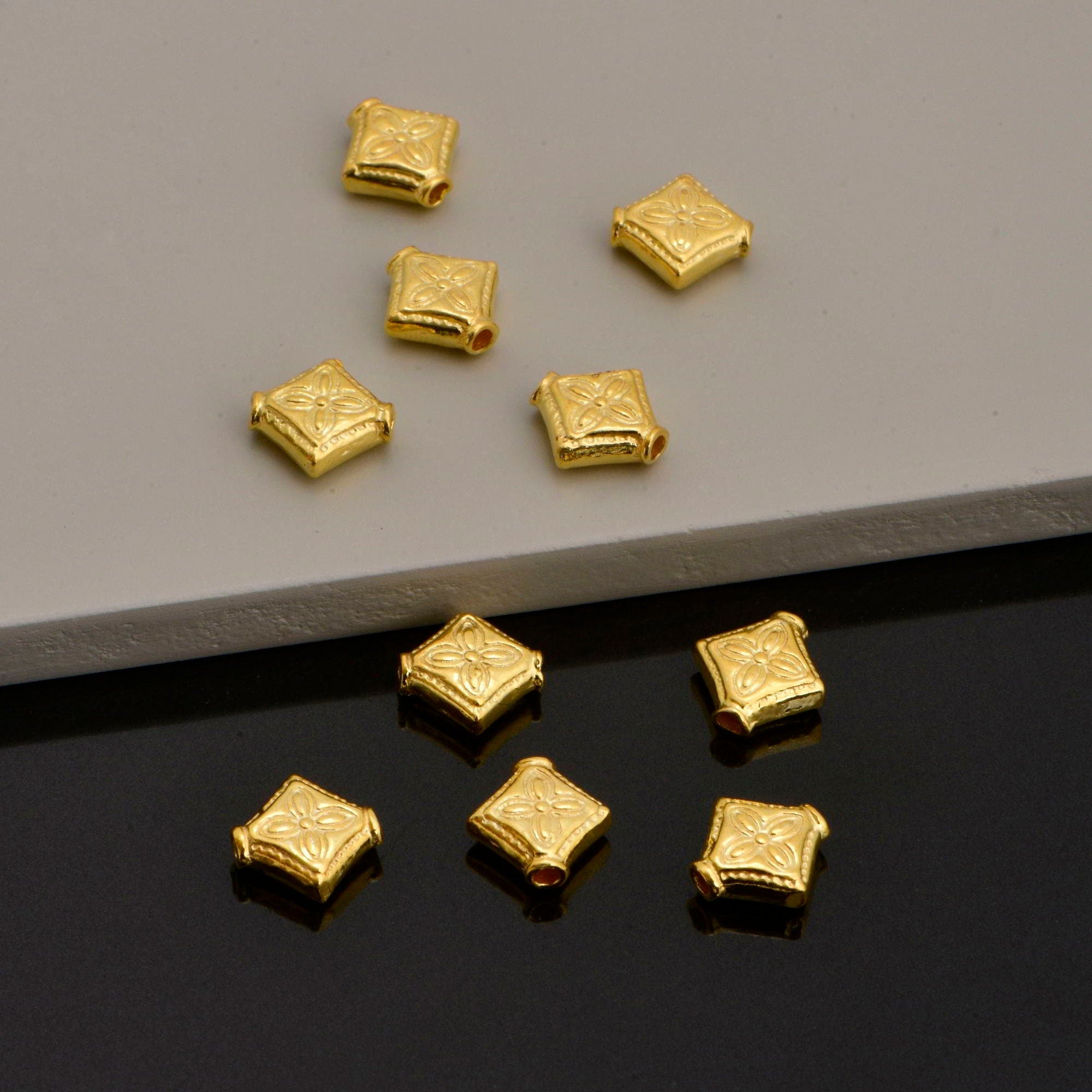 24K Gold Vermeil Cross Spacer Beads, Handmade Silver Spacer Beads in 24K Gold, 925 Silver Spacer Beads, Jewelry Supplies, VM98