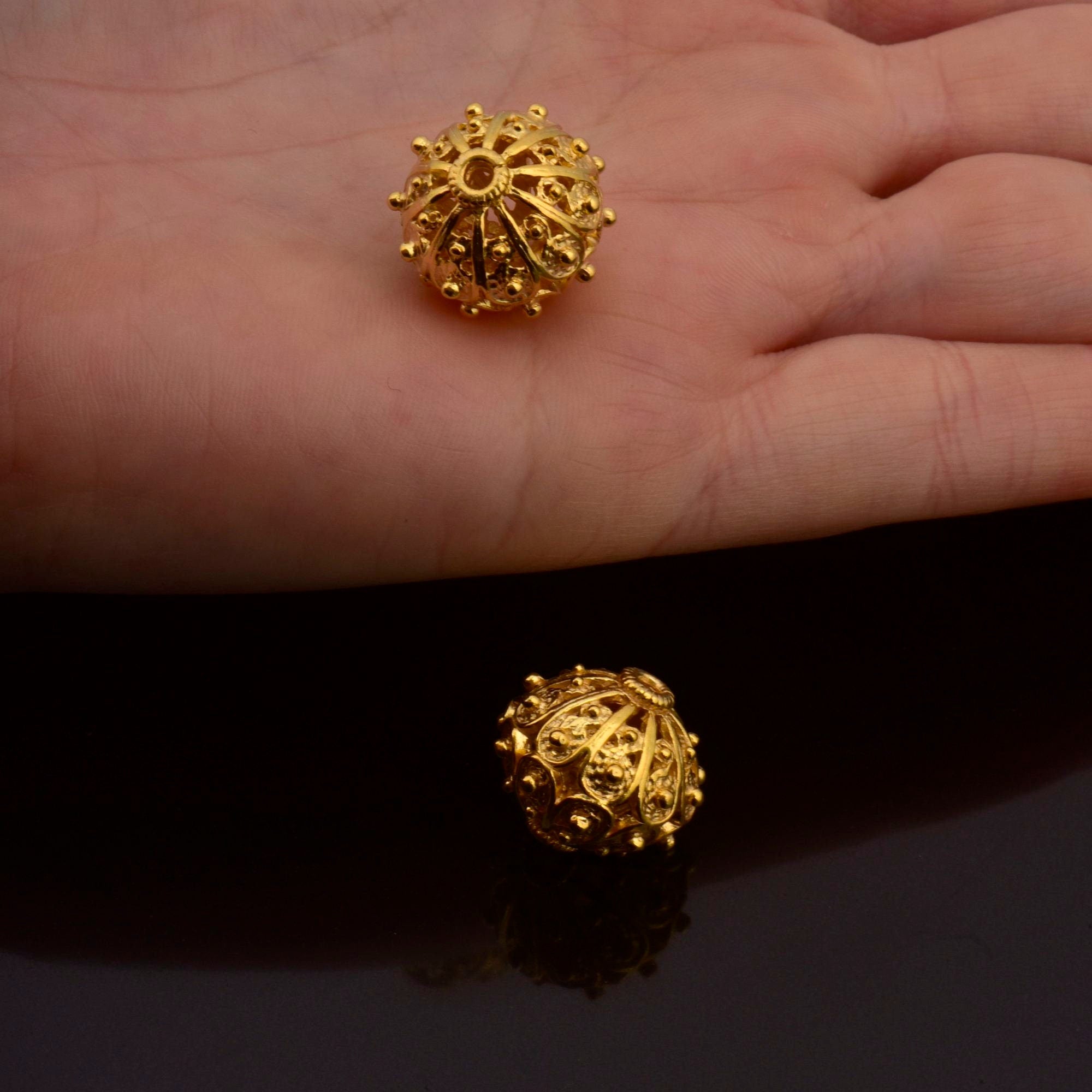 24K Gold Vermeil Filigree Beads, Handmade Silver Beads in 24K Gold, 925 Solid Silver Beads, Spacer Beads, Jewelry Supply, VM109D