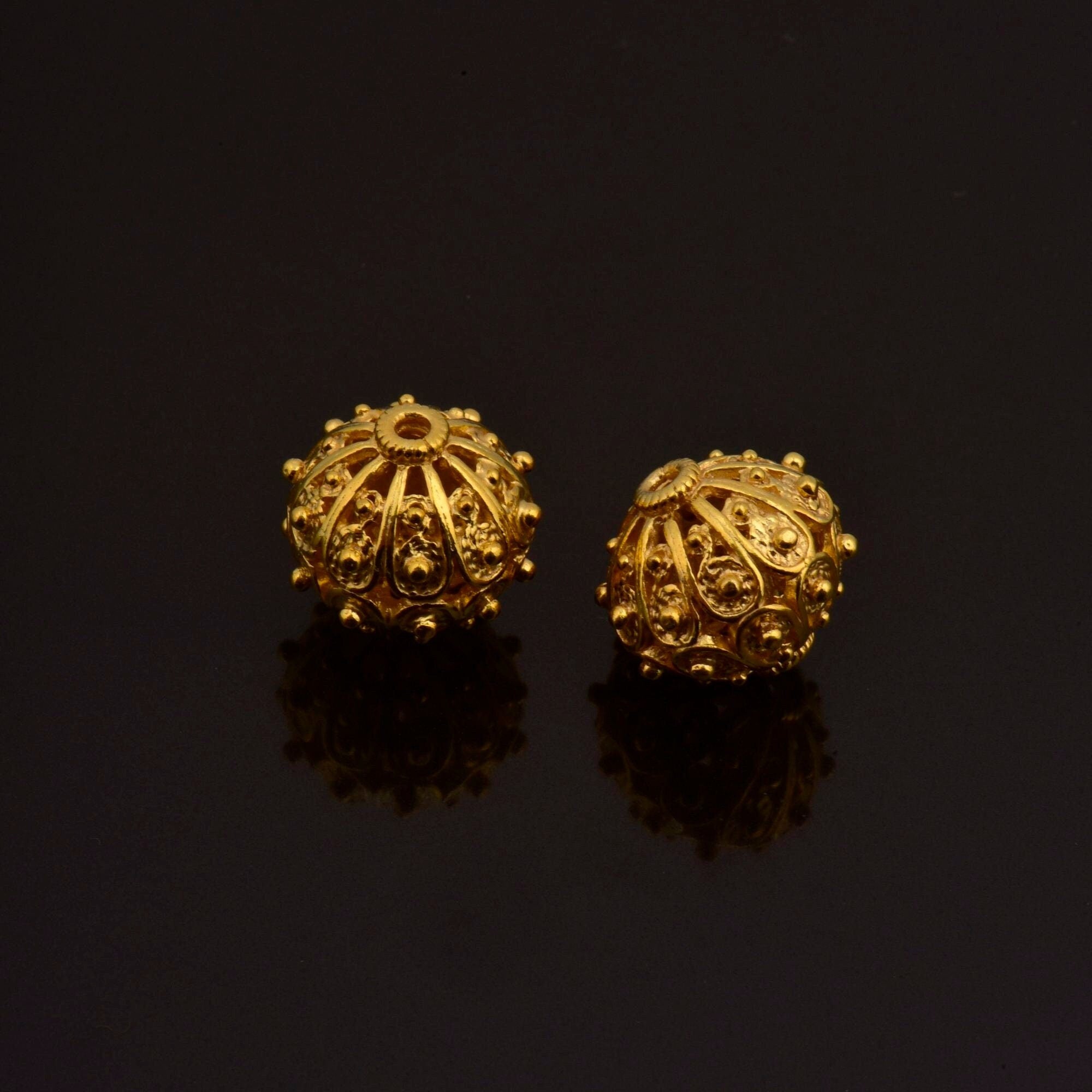 24K Gold Vermeil Filigree Beads, Handmade Silver Beads in 24K Gold, 925 Solid Silver Beads, Spacer Beads, Jewelry Supply, VM109D