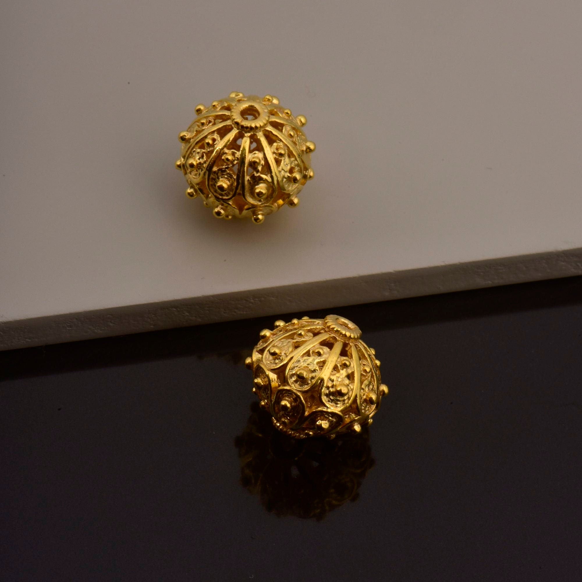 24K Gold Vermeil and 925 Silver Filigree Beads, Handmade Silver Beads in 24K Gold, Gold Beads, Spacer Beads, Jewelry Supply, M/VM109A-D