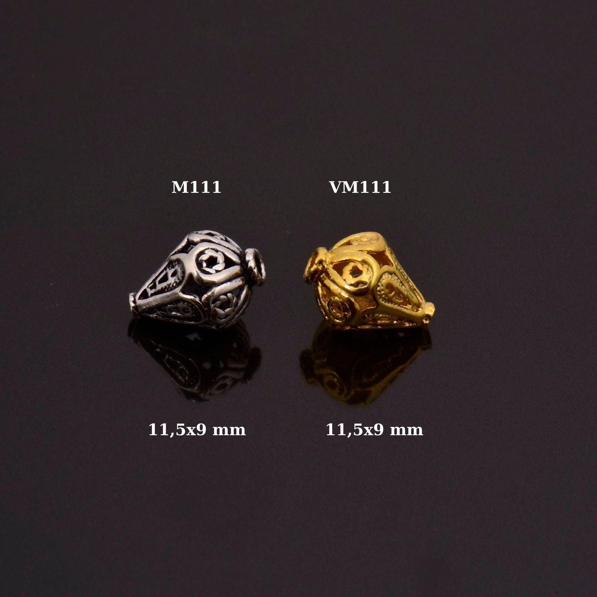 24K Gold Vermeil and 925 Silver Filigree Beads, Handmade Silver Beads in Gold, Solid Silver Beads, Spacer Beads, Jewelry Supply, M/VM111