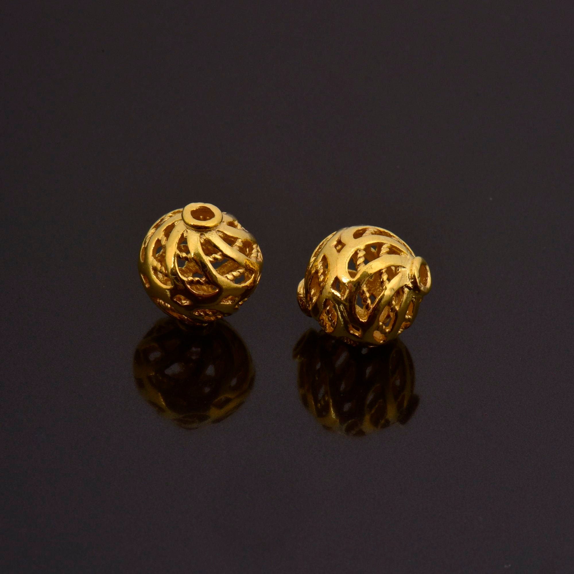 24K Gold Vermeil and 925 Silver Filigree Beads, Handmade Silver Beads in Gold, Solid Silver Beads, Spacer Beads, Jewelry Supply, M/VM112