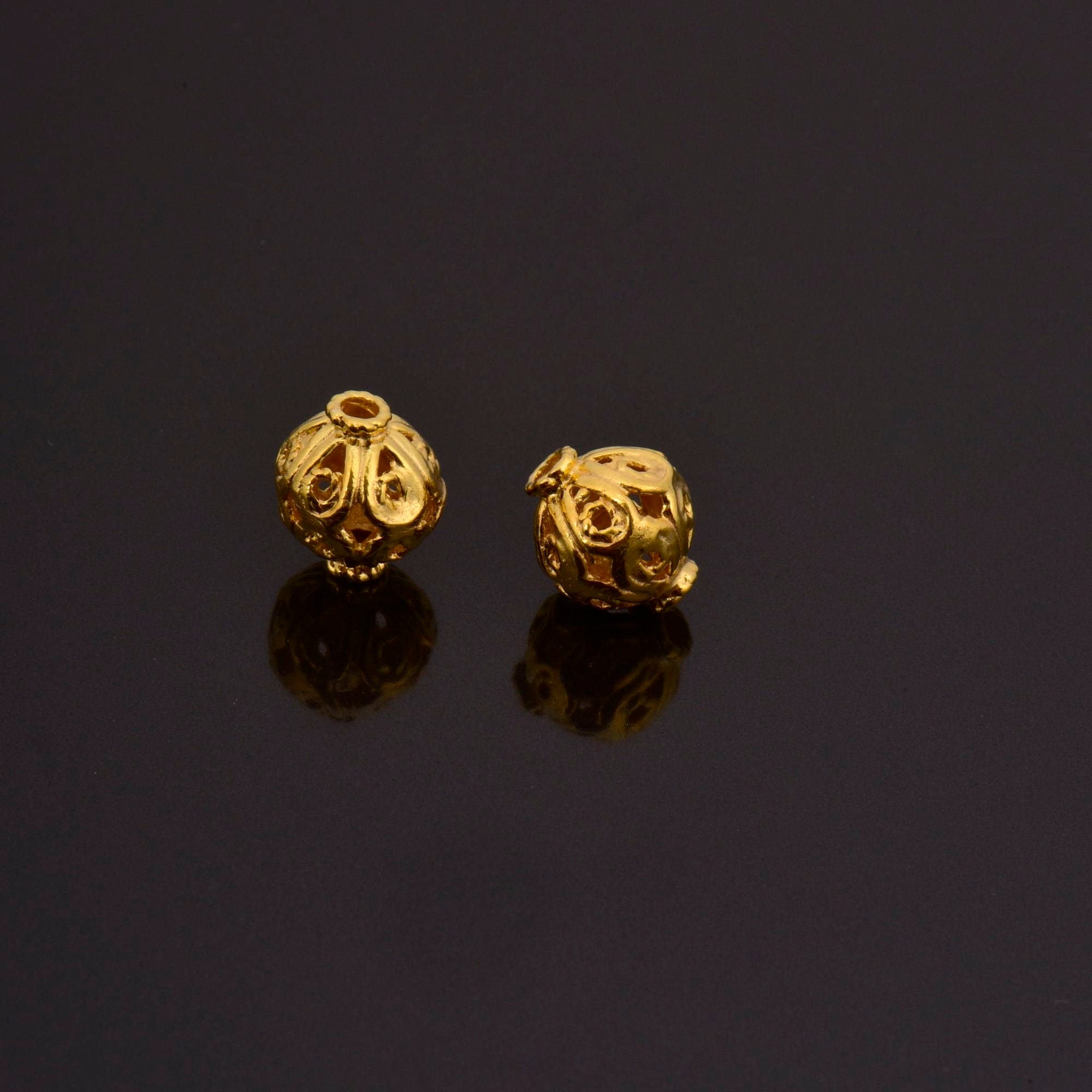 24K Gold Vermeil and 925 Silver Filigree Beads, Handmade Silver Beads in 24K Gold, Solid Silver Beads, Spacer Beads, Jewelry Supply, M/VM115
