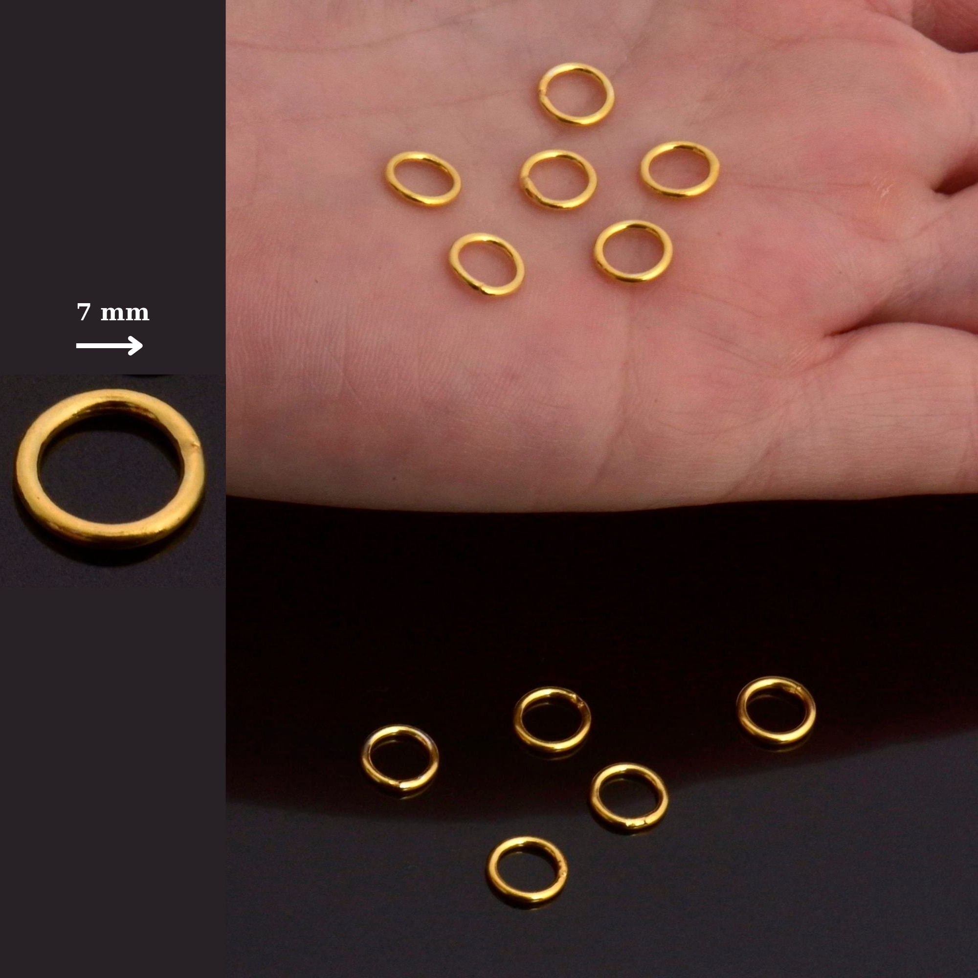 Dia 7mm & Ga.5 24K Gold CLOSED Jump Rings, tough, High Quality in Gold Vermeil, 925 Sterling Silver Jump Rings, Jewelry Findings, VM103D