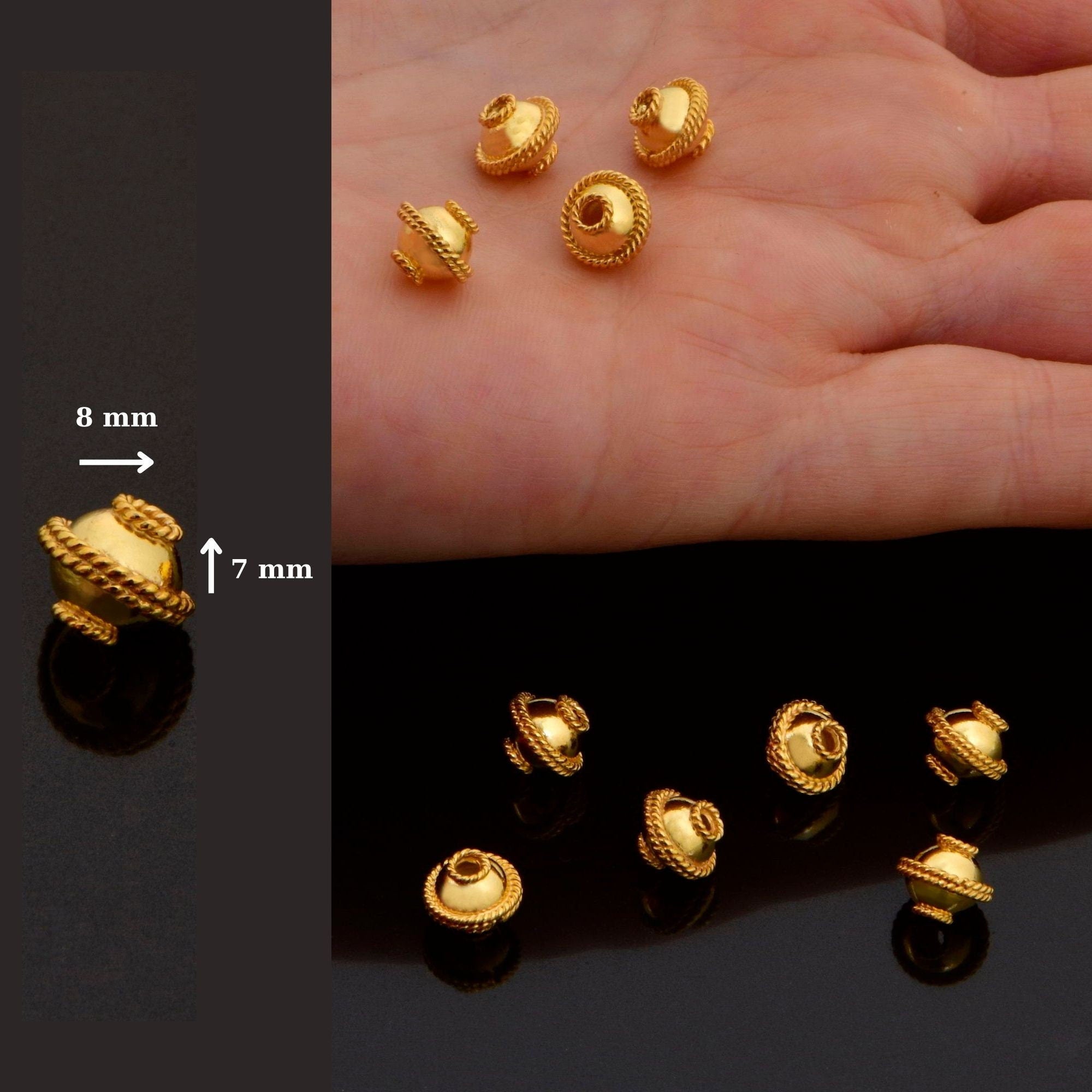 24K Gold Vermeil Flying Saucer Beads, Handmade Silver Beads in 24K Gold, 925 Solid Silver Beads, Handmade Beads, Jewelry Supply, VM118A
