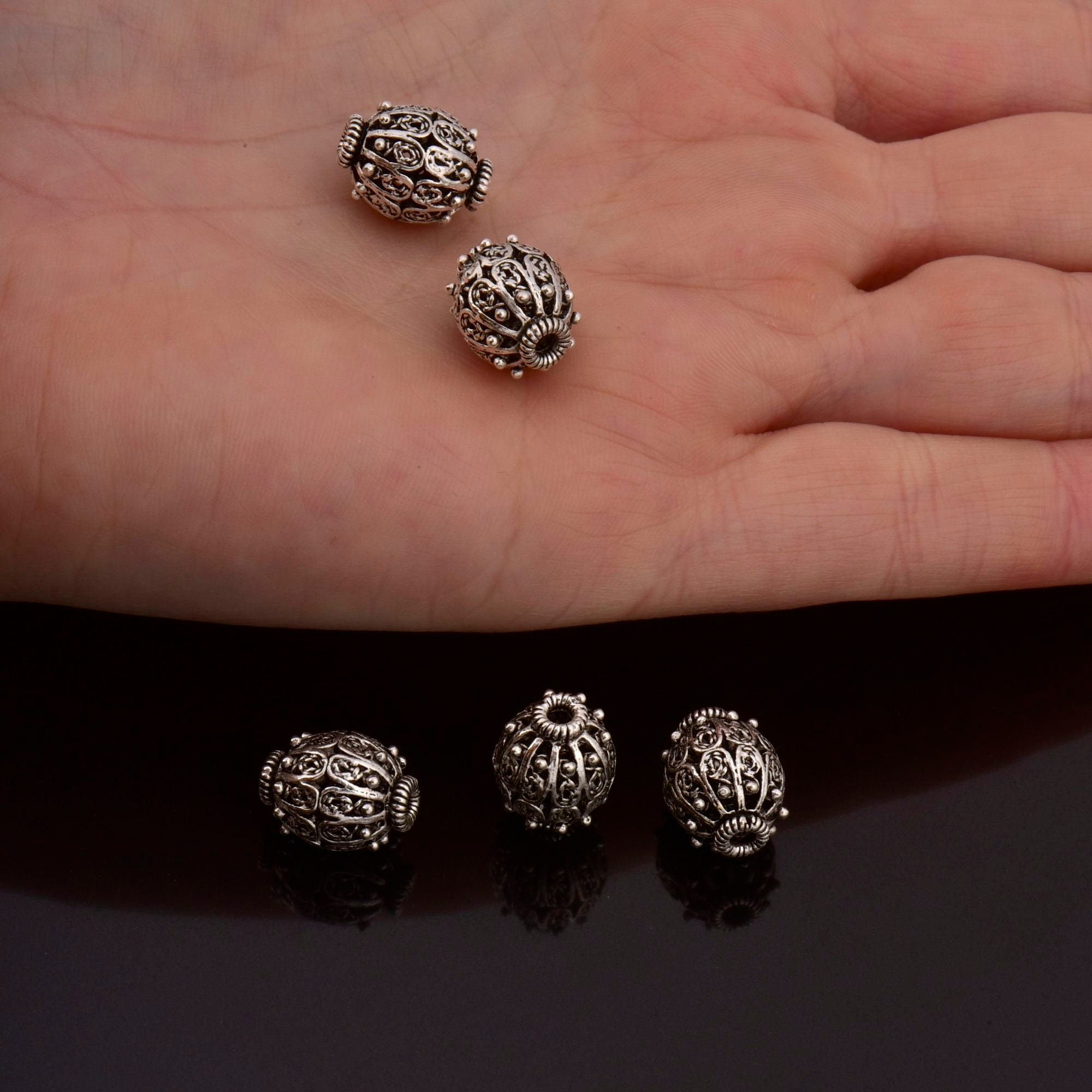 925 Sterling Silver Filigree Beads, Handmade Silver Beads, 925 Solid Silver Beads, Spacer Beads, Jewelry Supply, M109B