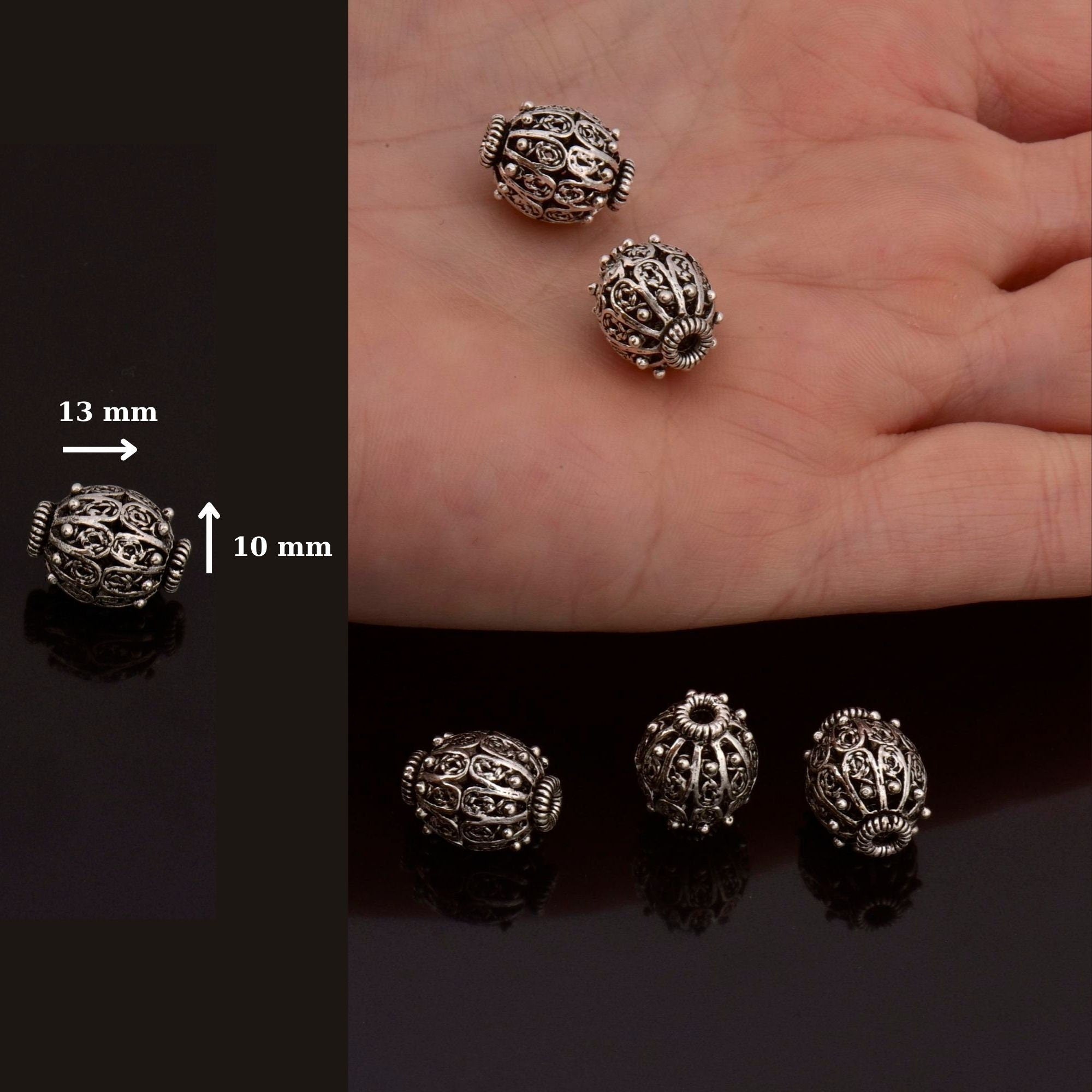 925 Sterling Silver Filigree Beads, Handmade Silver Beads, 925 Solid Silver Beads, Spacer Beads, Jewelry Supply, M109B
