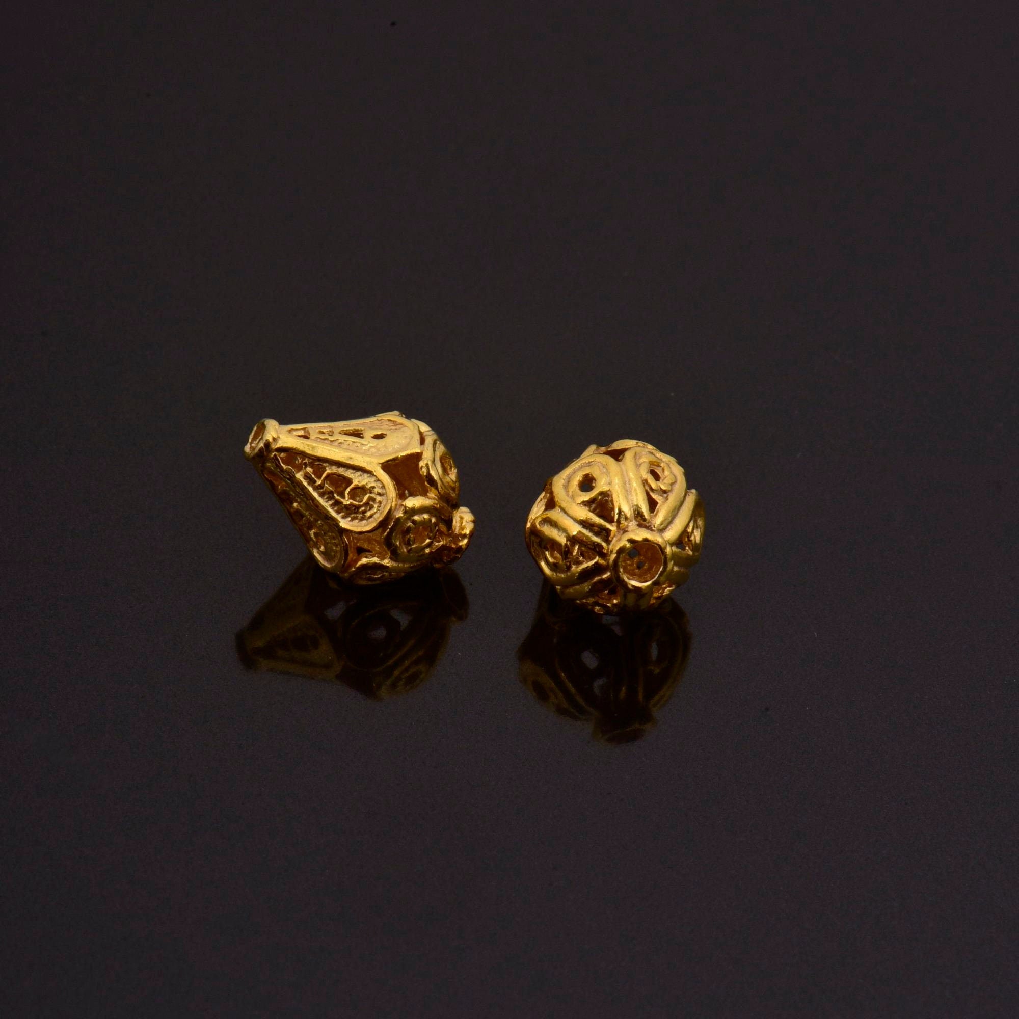 24K Gold Vermeil and 925 Silver Filigree Beads, Handmade Silver Beads in Gold, Solid Silver Beads, Spacer Beads, Jewelry Supply, M/VM111