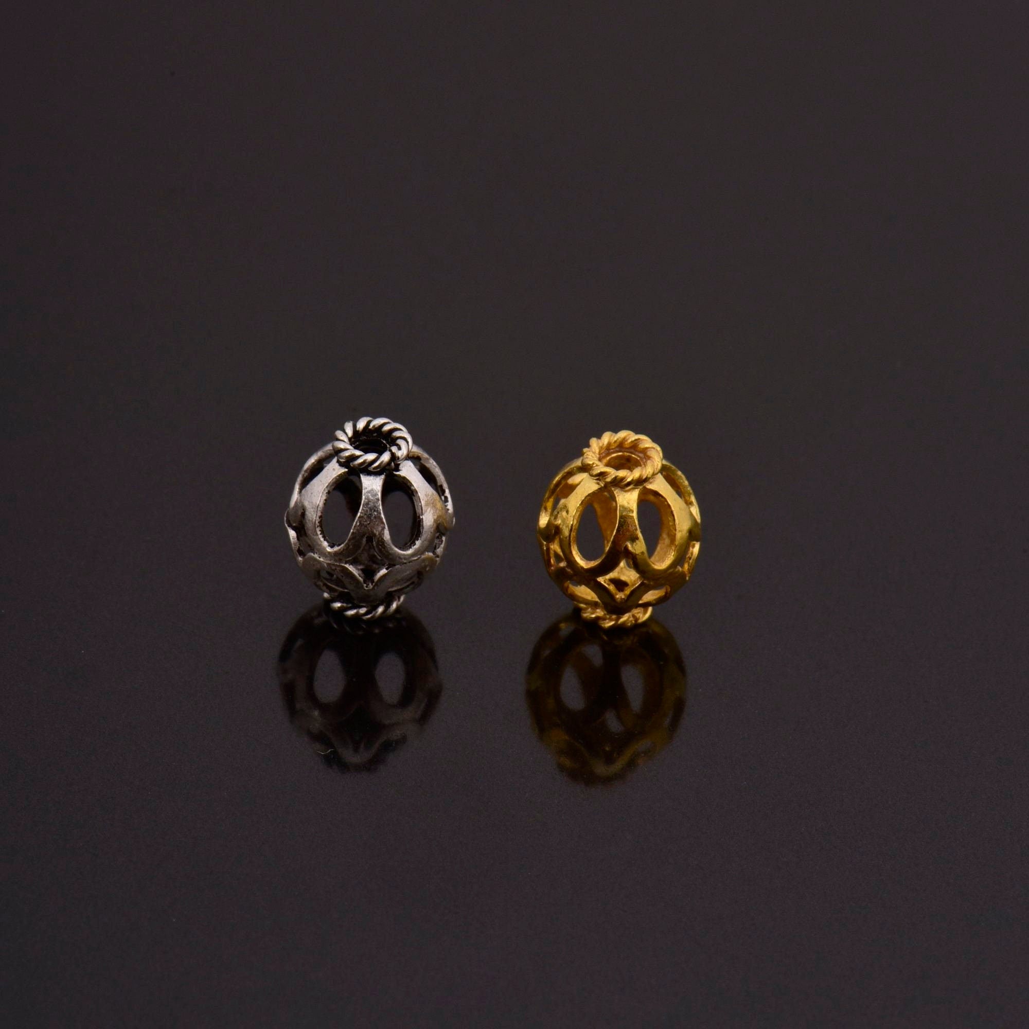 24K Gold Vermeil and 925 Silver Filigree Beads, Handmade Silver Beads in Gold, Solid Silver Beads, Spacer Beads, Jewelry Supply, M/VM113
