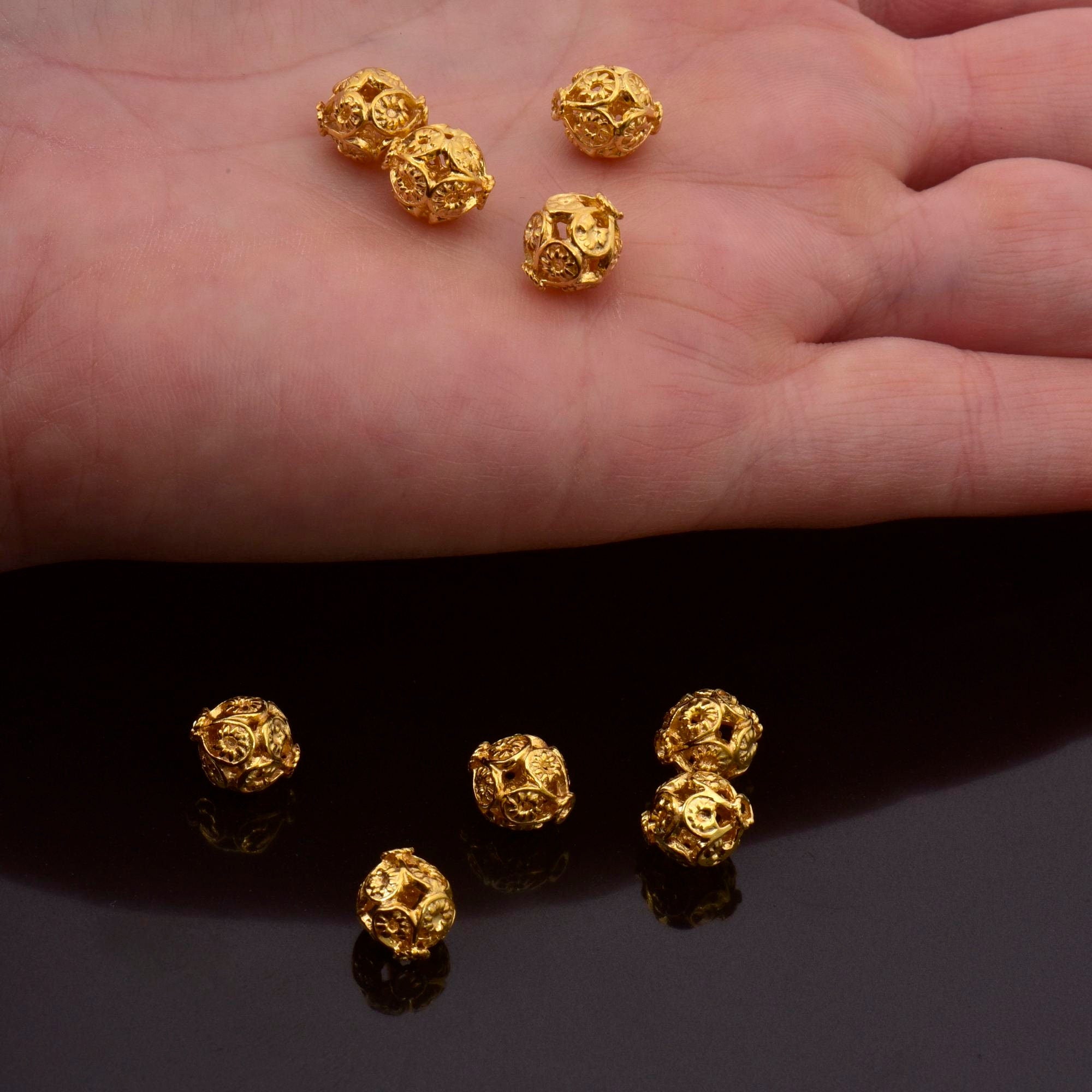 24K Gold Vermeil and 925 Silver Filigree Beads, Handmade Silver Beads in Gold, Solid Silver Beads, Spacer Beads, Jewelry Supply, M/VM116