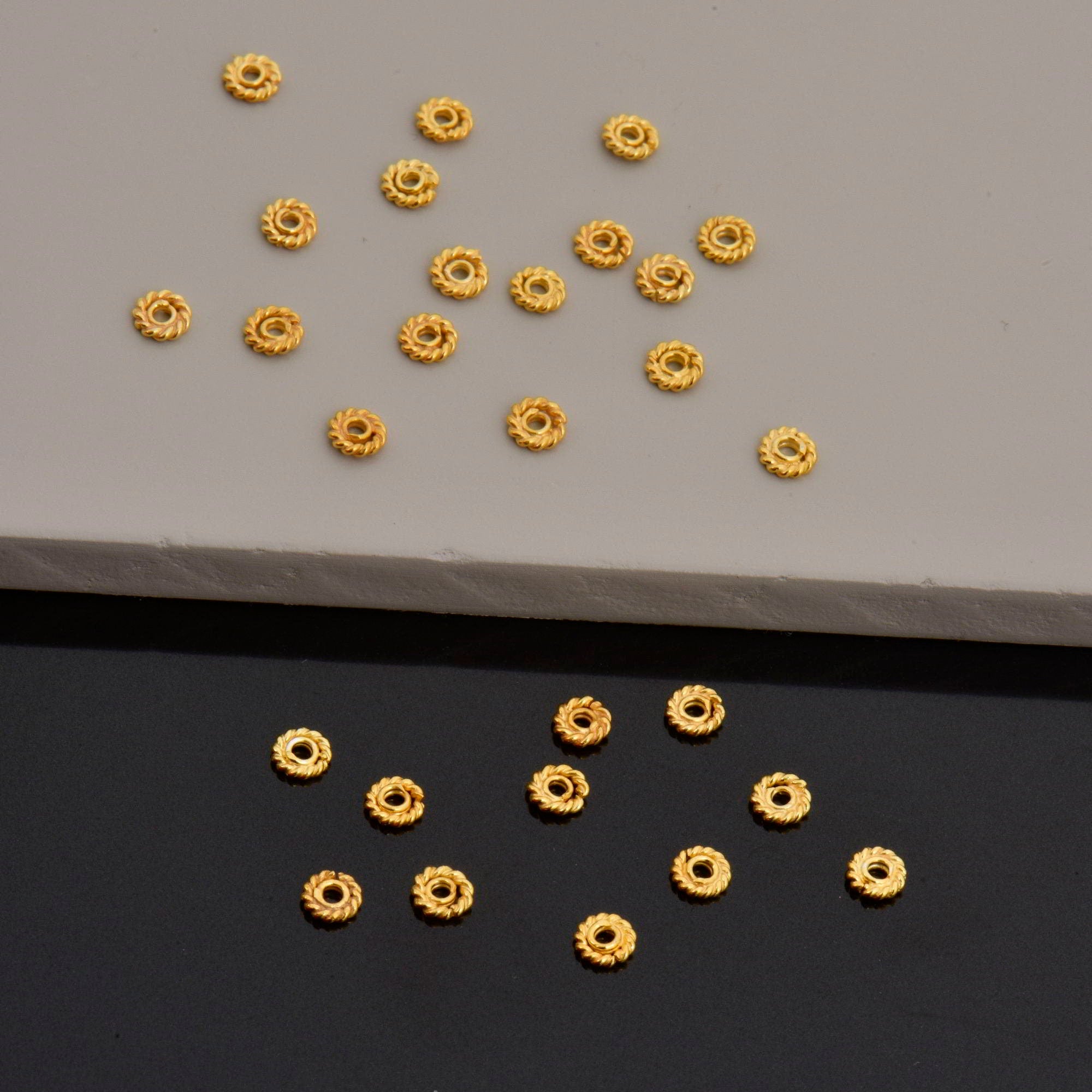 24K Gold Vermeil Separators, Handmade Silver Beads in 24K Gold, 925 Solid Silver Beads, Spacer Beads, Jewelry Supply, VM124