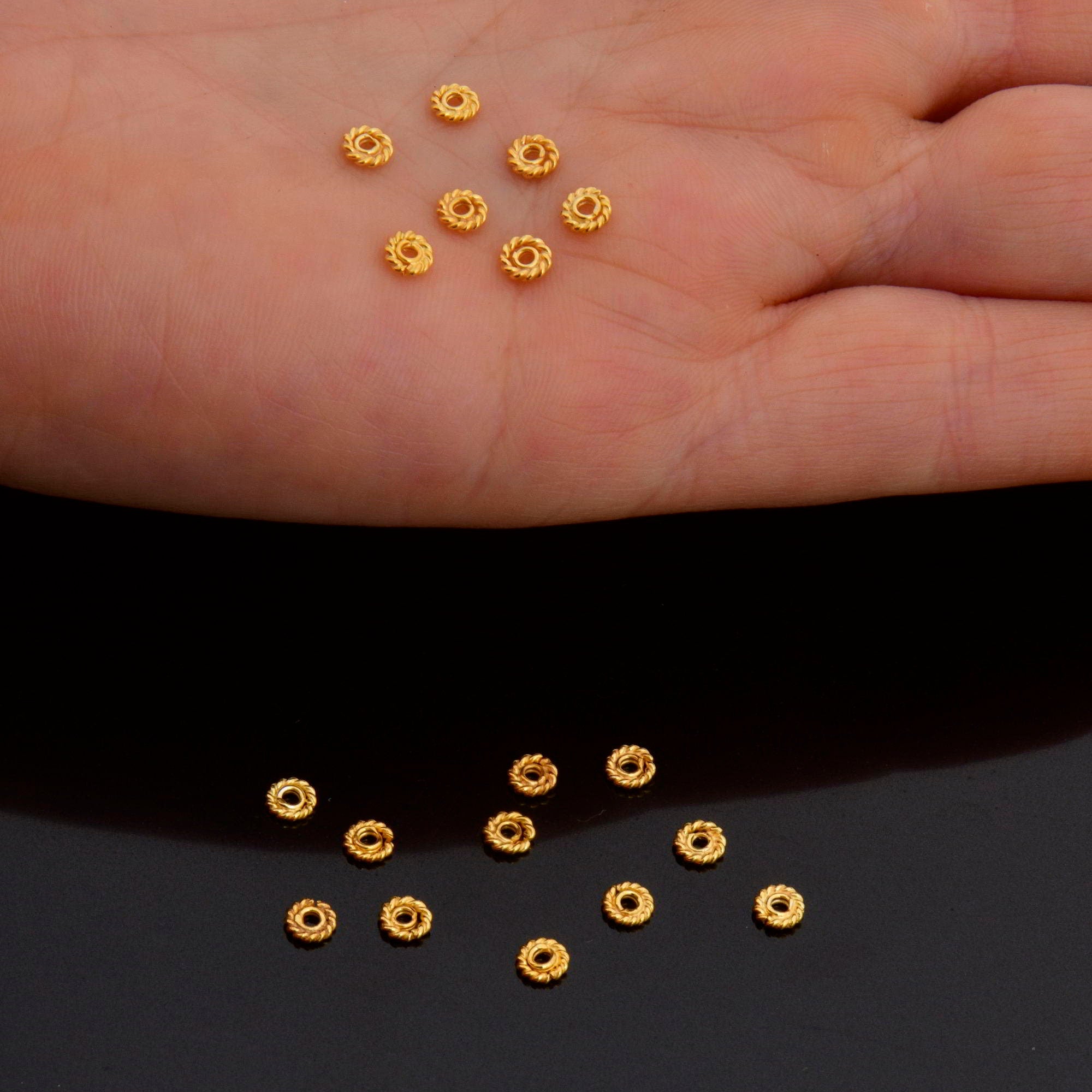 24K Gold Vermeil Separators, Handmade Silver Beads in 24K Gold, 925 Solid Silver Beads, Spacer Beads, Jewelry Supply, VM124