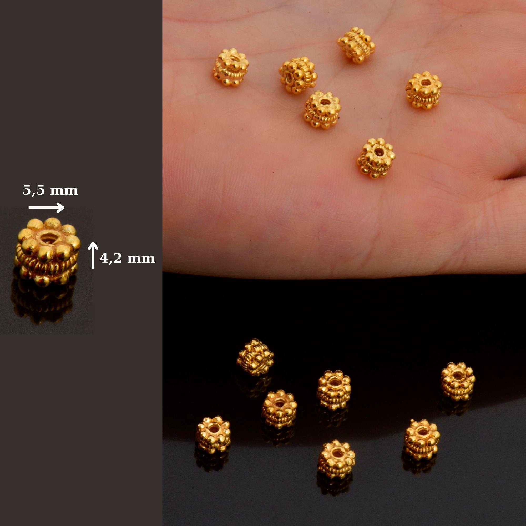 24K Gold Vermeil &amp; 925 Silver Separators, Handmade Silver Beads in Gold, Solid Silver Beads, Spacer Beads, Jewelry Supply, M/VM125