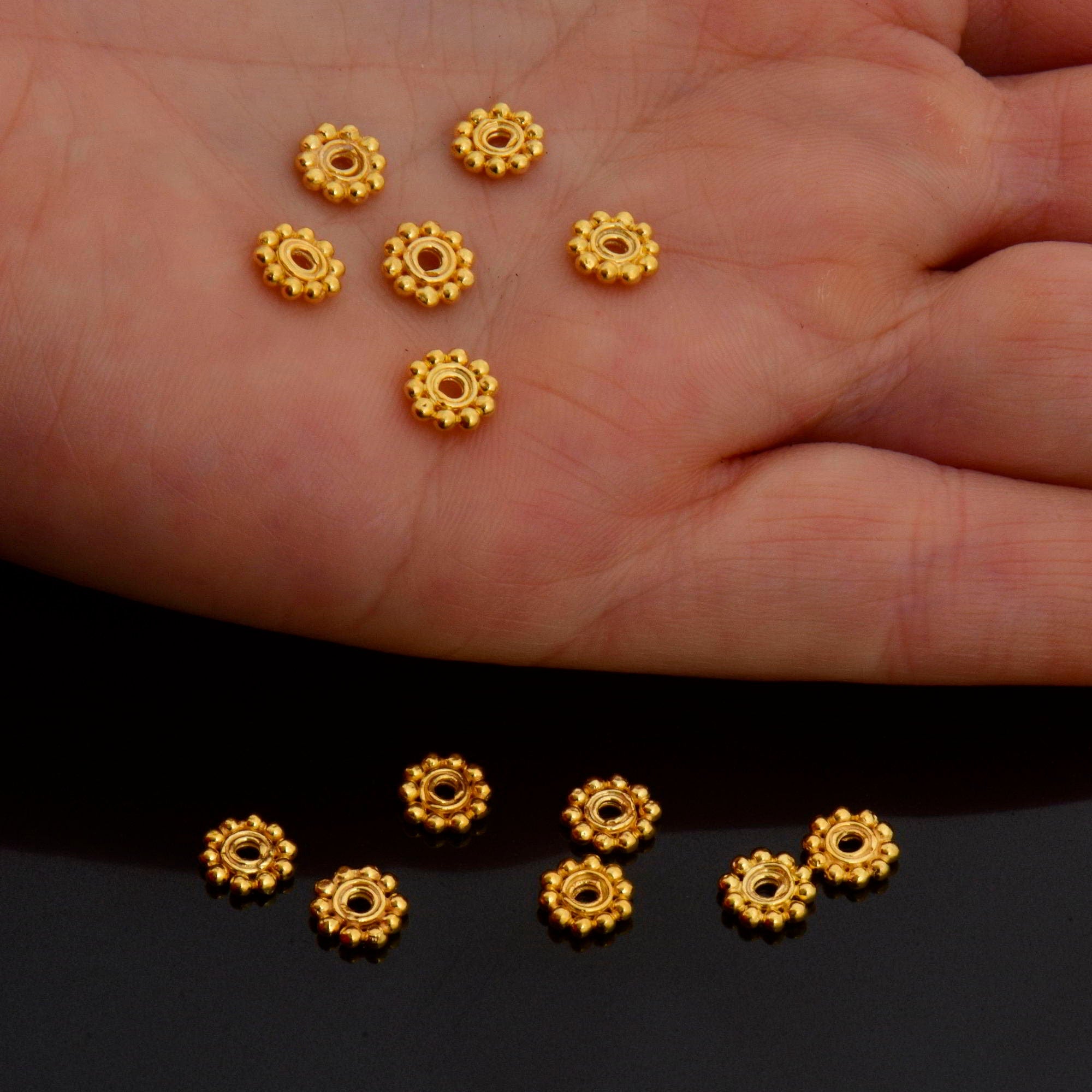 24K Gold Vermeil Separators, Handmade Silver Beads in 24K Gold, 925 Solid Silver Beads, Spacer Beads, Jewelry Supply, VM130A