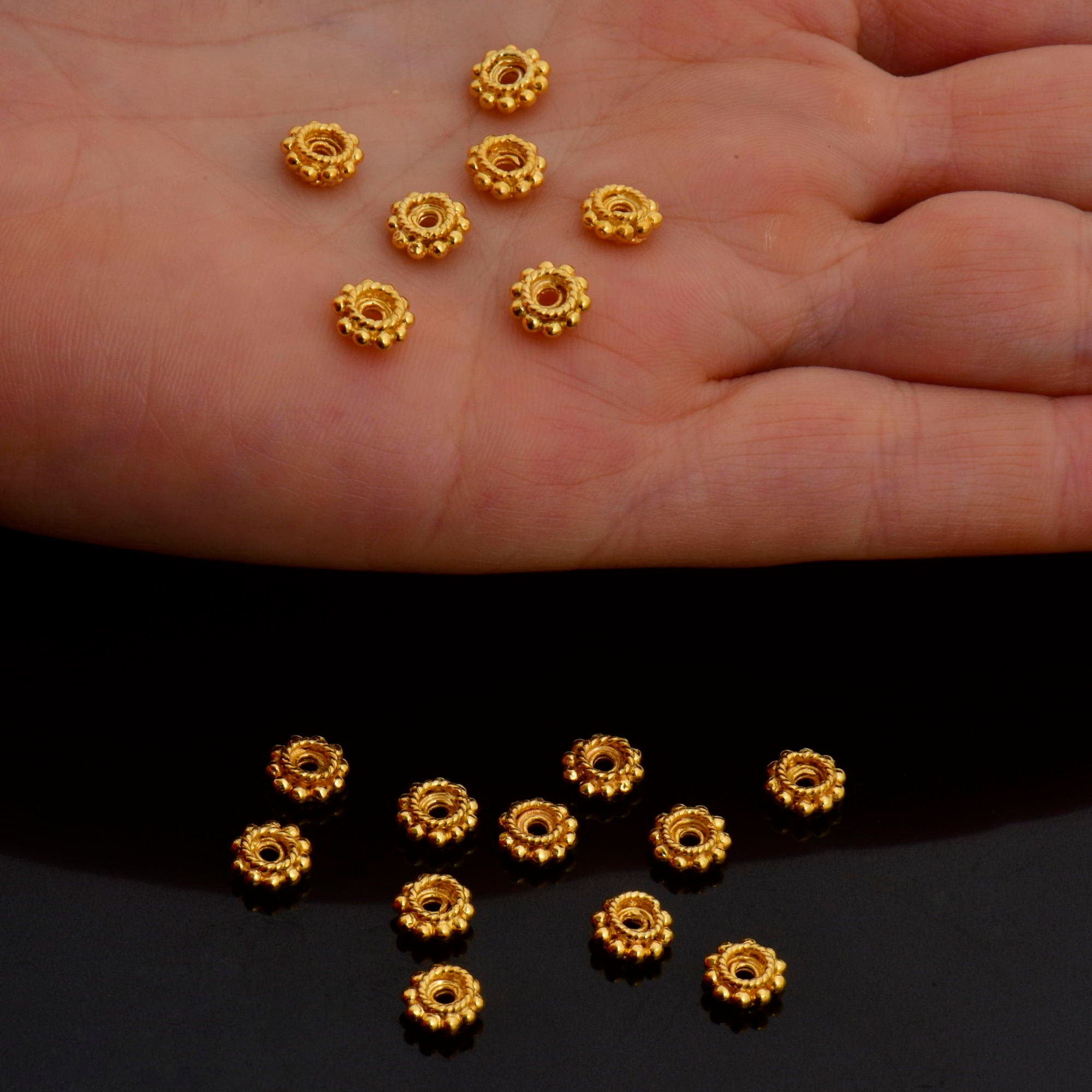 24K Gold Vermeil Separators, Handmade Silver Beads in 24K Gold, 925 Solid Silver Beads, Spacer Beads, Jewelry Supply, VM134B
